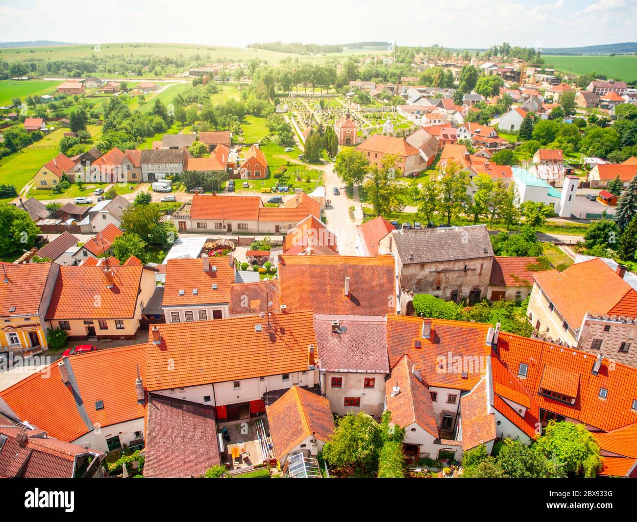 Vista aerea delle case rinascimentali a Slavonice, Repubblica Ceca. Foto Stock