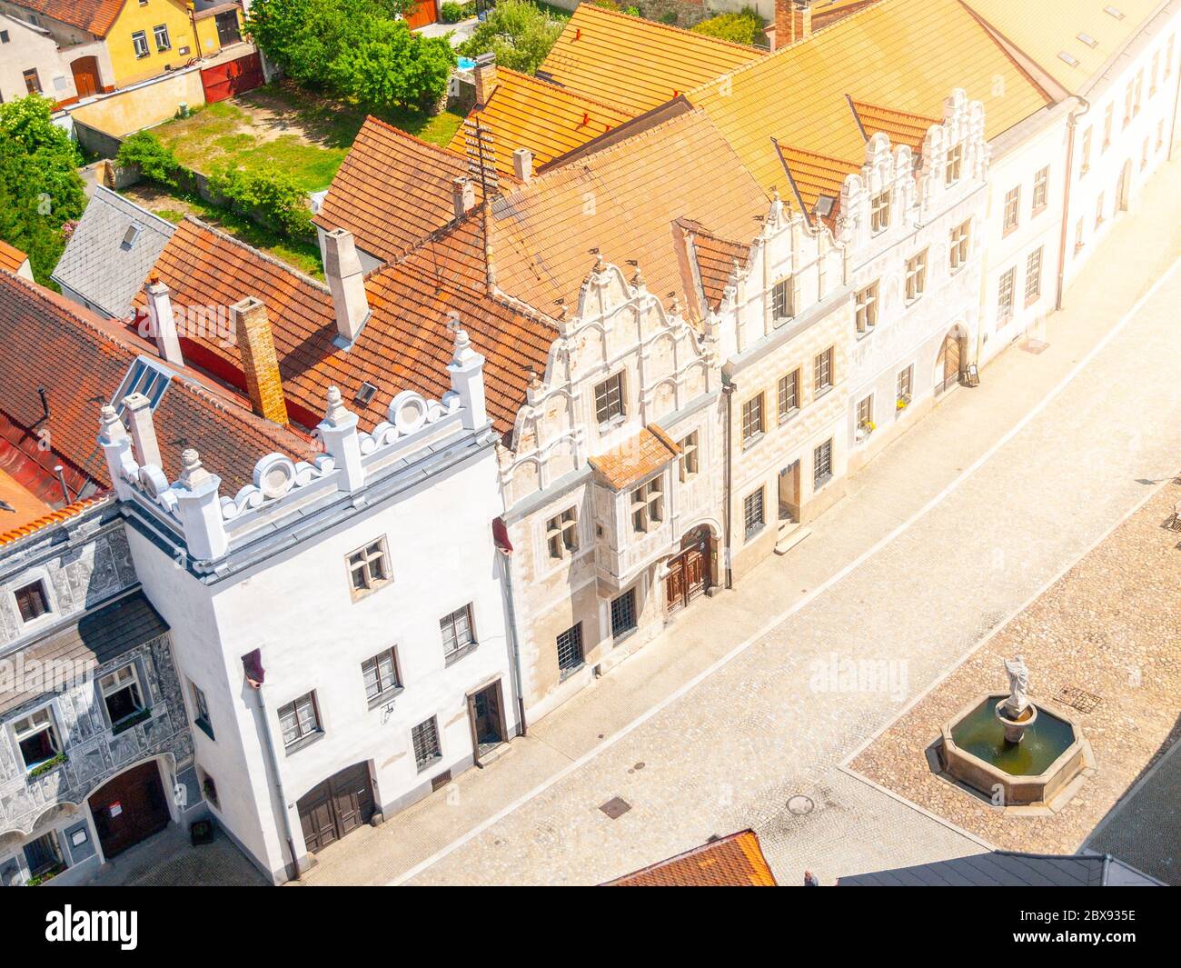 Vista aerea delle case rinascimentali a Slavonice, Repubblica Ceca. Foto Stock