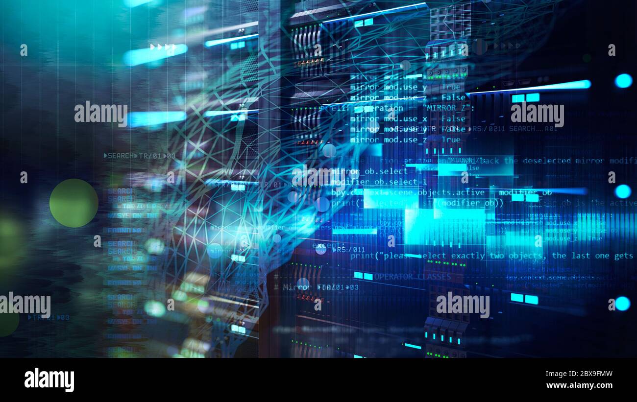Blockchain, trasformazione dei dati, big data, IoT, flusso di dati, internet delle cose Foto Stock