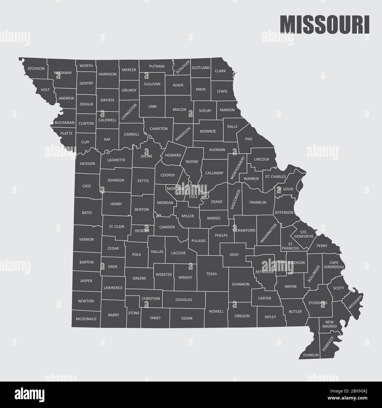 Mappa della contea di Missouri Illustrazione Vettoriale