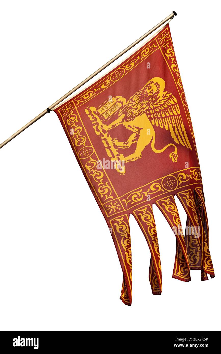 Bandiera della città di Venezia e Veneto con il leone alato di San Marco. Isolato su sfondo bianco. Italia, Europa Foto Stock