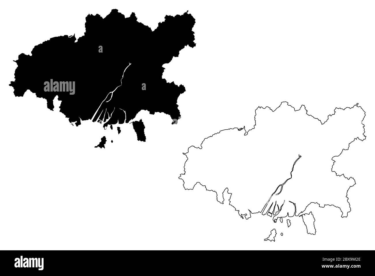 Città di Hiroshima (Stato del Giappone, paese dell'isola, regione di Chugoku) mappa vettoriale illustrazione, abbozzare scrimolo città di Hiroshima mappa Illustrazione Vettoriale