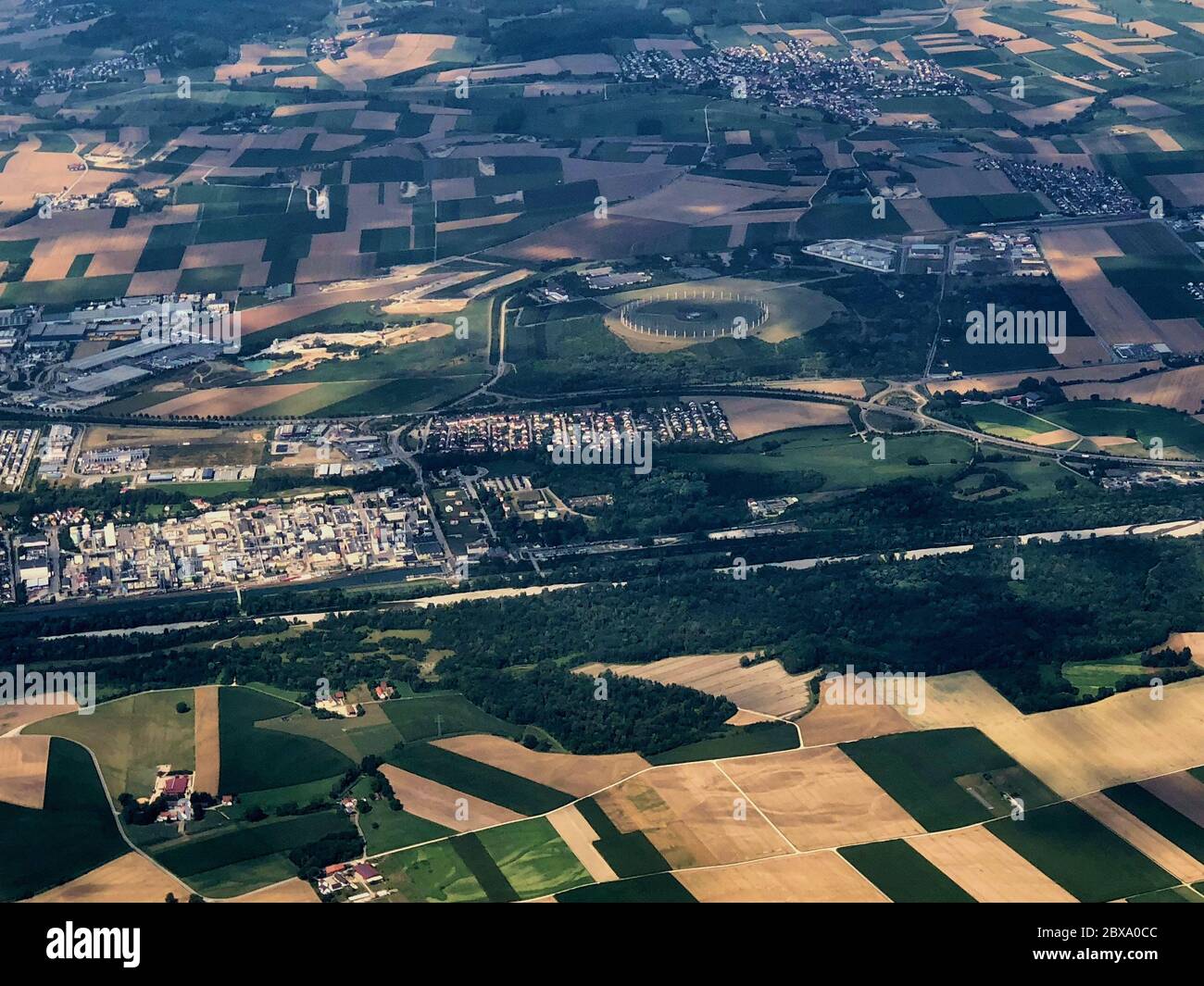 Paesaggio bavarese visto da un aereo ad elica Foto Stock