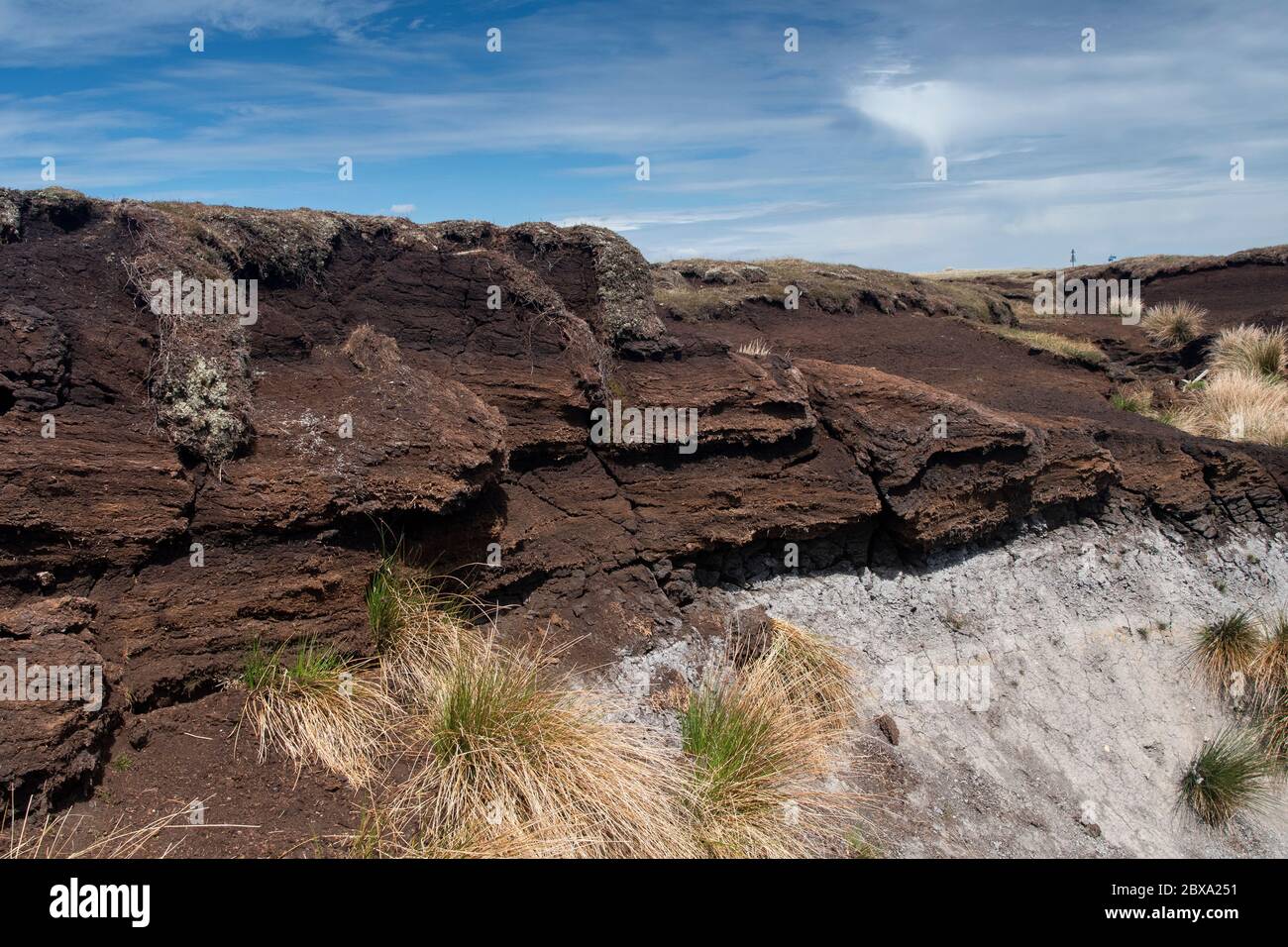 Crollò le lavorazioni del carbone che mostrarono la profondità della torba, un'importante cattura di caboni, a Stonesdale Moor, nel Yorkshire Dales National Park, Regno Unito. Foto Stock