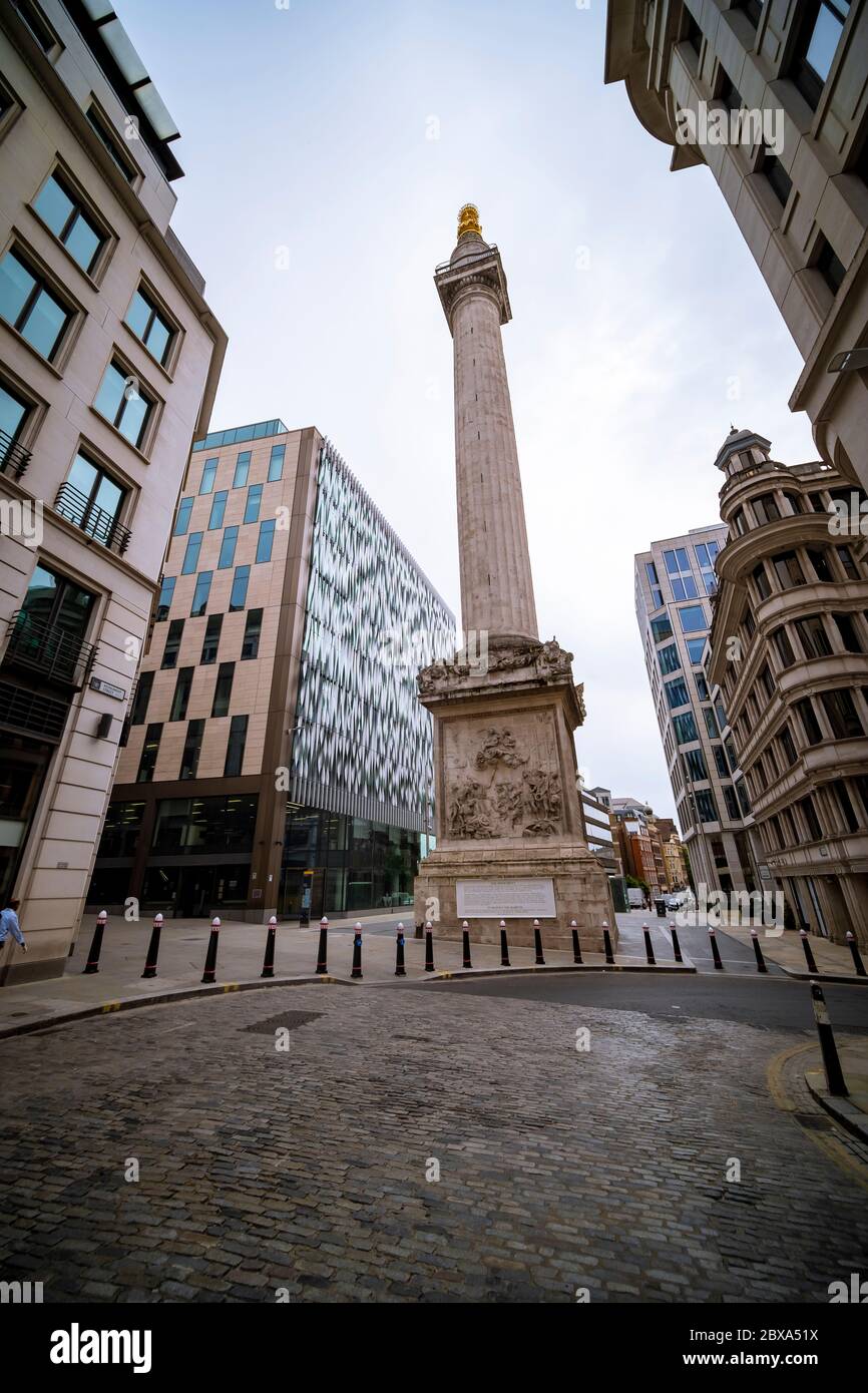 Londra - il Monumento al Grande fuoco di Londra, più comunemente conosciuto semplicemente come il Monumento Foto Stock