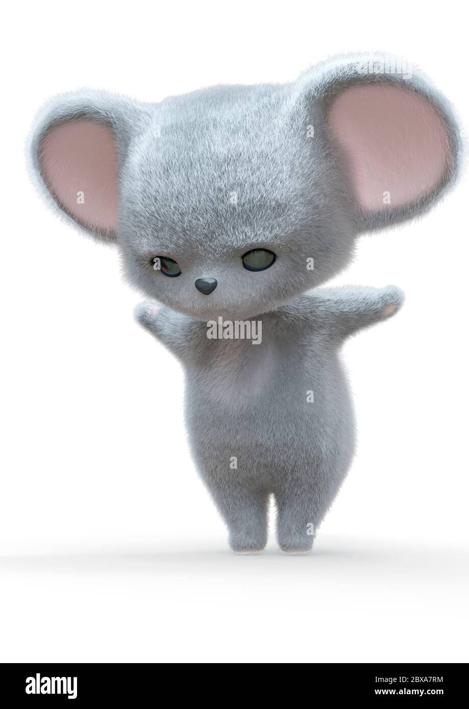 mini cartoon mouse su sfondo bianco con vista verso il basso, illustrazione 3d Foto Stock