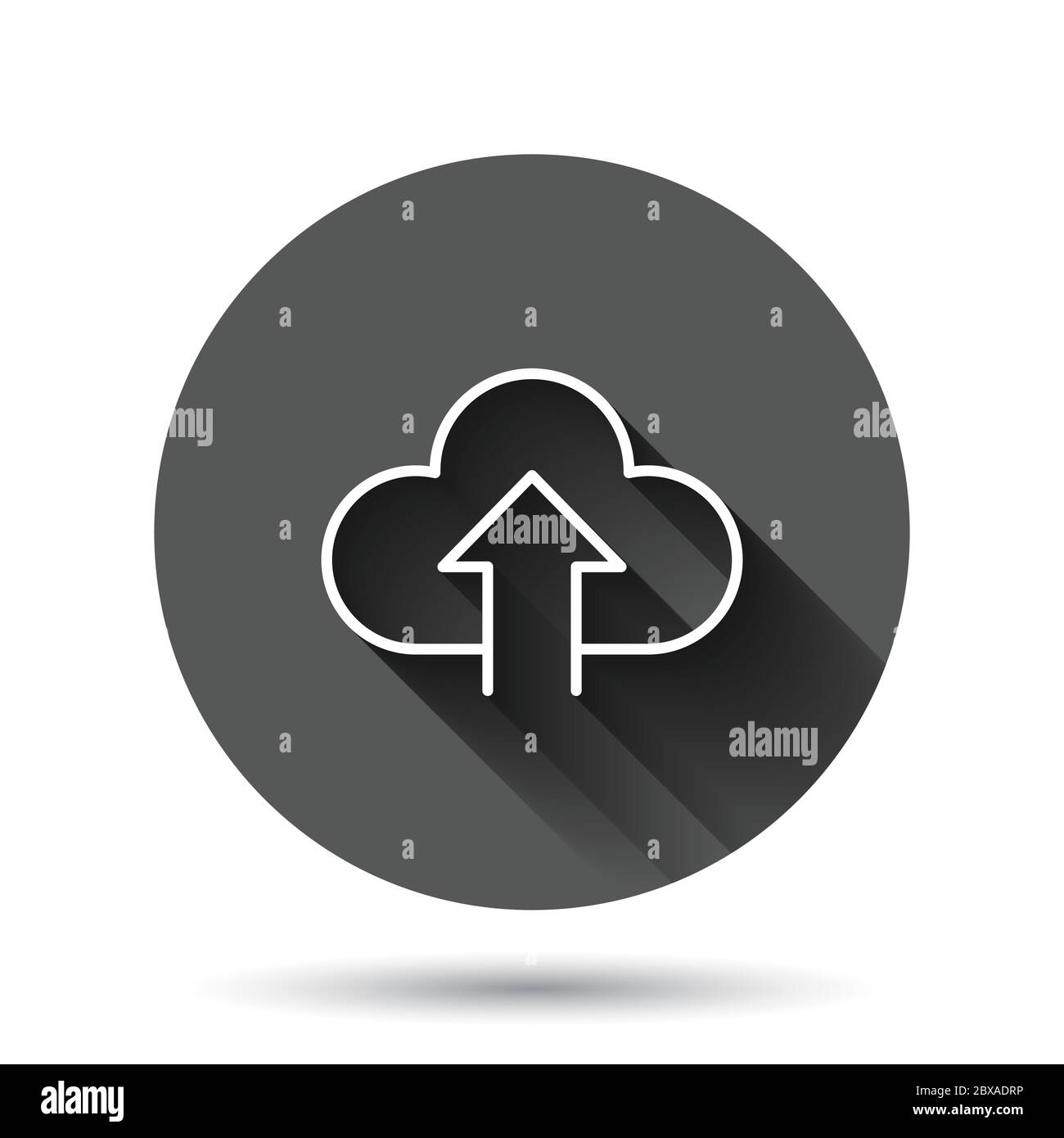 Icona del servizio digitale in stile piatto. Illustrazione vettoriale nuvola di rete su sfondo nero rotondo con effetto di ombra lungo. Cerchio di tecnologia di calcolatore bu Illustrazione Vettoriale