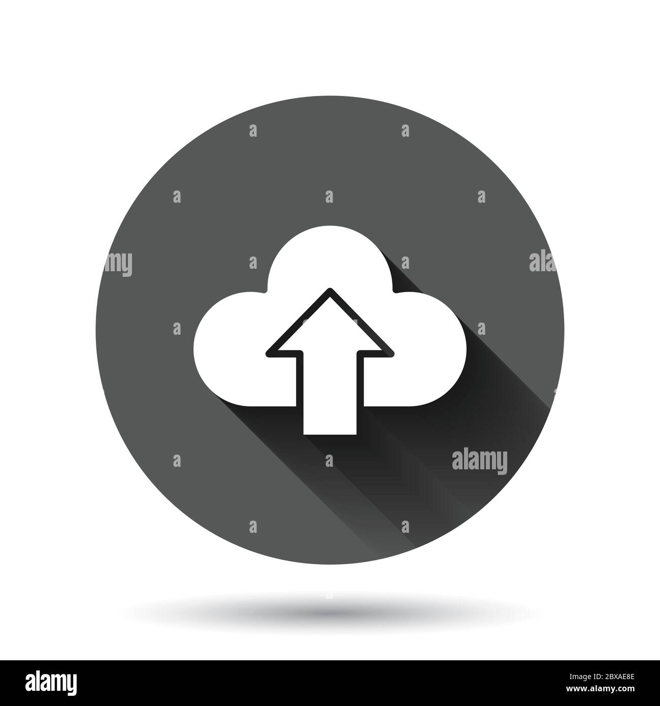 Icona del servizio digitale in stile piatto. Illustrazione vettoriale nuvola di rete su sfondo nero rotondo con effetto di ombra lungo. Cerchio di tecnologia di calcolatore bu Illustrazione Vettoriale