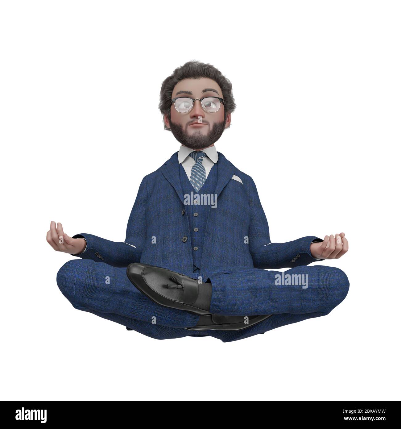 professor cartoon namaste posa, illustrazione 3d Foto Stock