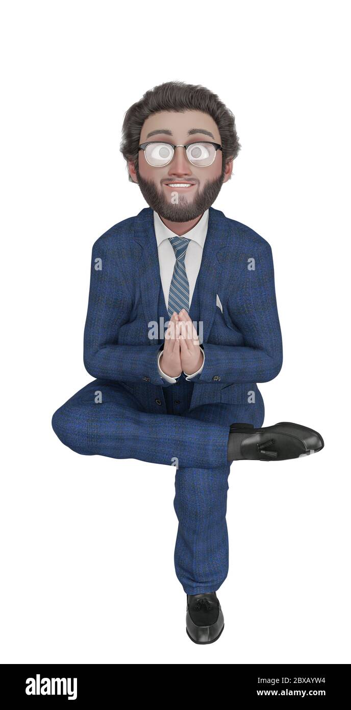 professor cartone animato fare una posa yoga, illustrazione 3d Foto Stock