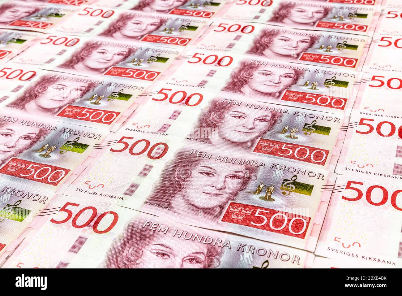 Righe di 500 SEK note di Krona svedese Foto Stock