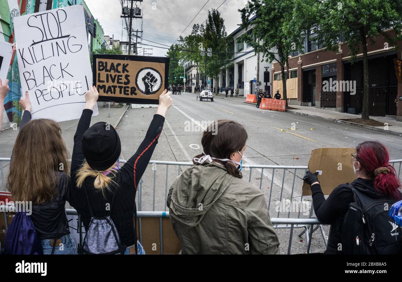 I manifestanti Black Lives Matter a Seattle Foto Stock