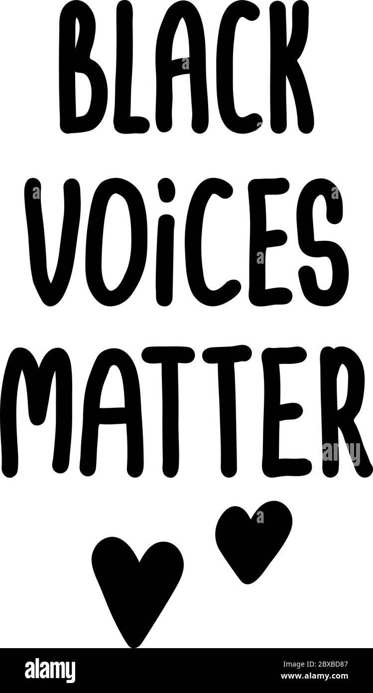 Le voci nere contano. Preventivo disegnato a mano. Banner di protesta sul diritto umano dei neri negli Stati Uniti. Illustrazione vettoriale. Poster con icone per la stampa Illustrazione Vettoriale