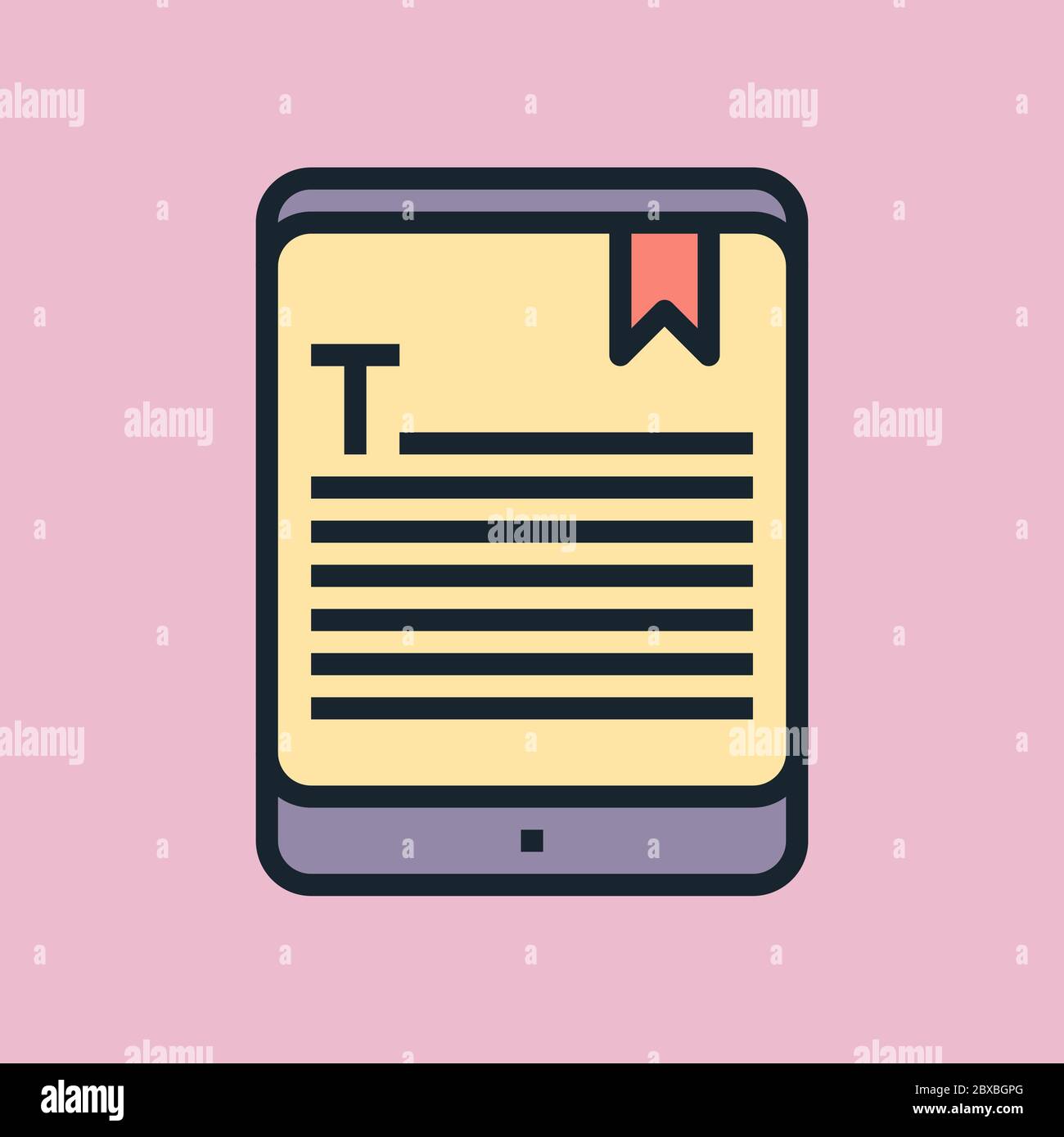 E-book. Illustrazione del concetto di marketing digitale, banner stile lineare dal design piatto. Utilizzo per newsletter via e-mail, intestazioni, post di blog, stampa e altro ancora. Illustrazione Vettoriale
