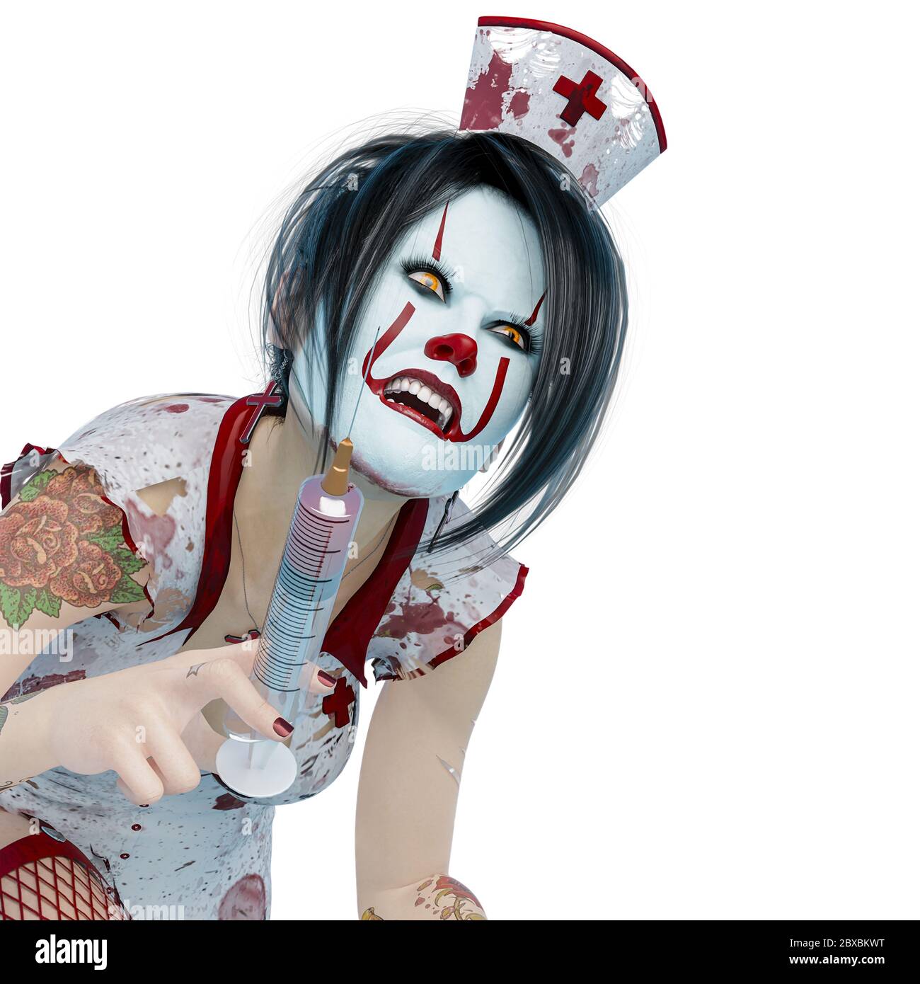 l'infermiera halloween è felice. Questo incubo di donna vintage nel tracciato di ritaglio è molto utile per le creazioni di disegno grafico, illustrazione 3d Foto Stock