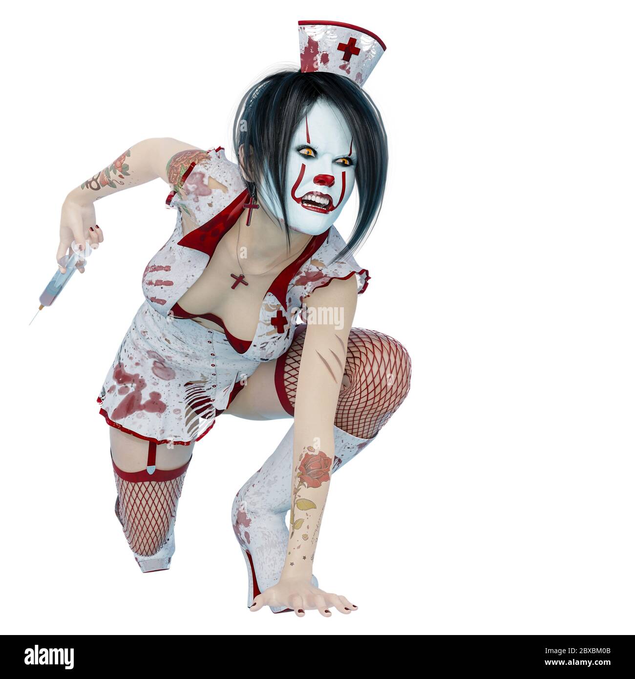 allatta halloween in azione. Questo incubo di donna vintage nel tracciato di ritaglio è molto utile per le creazioni di disegno grafico, illustrazione 3d Foto Stock
