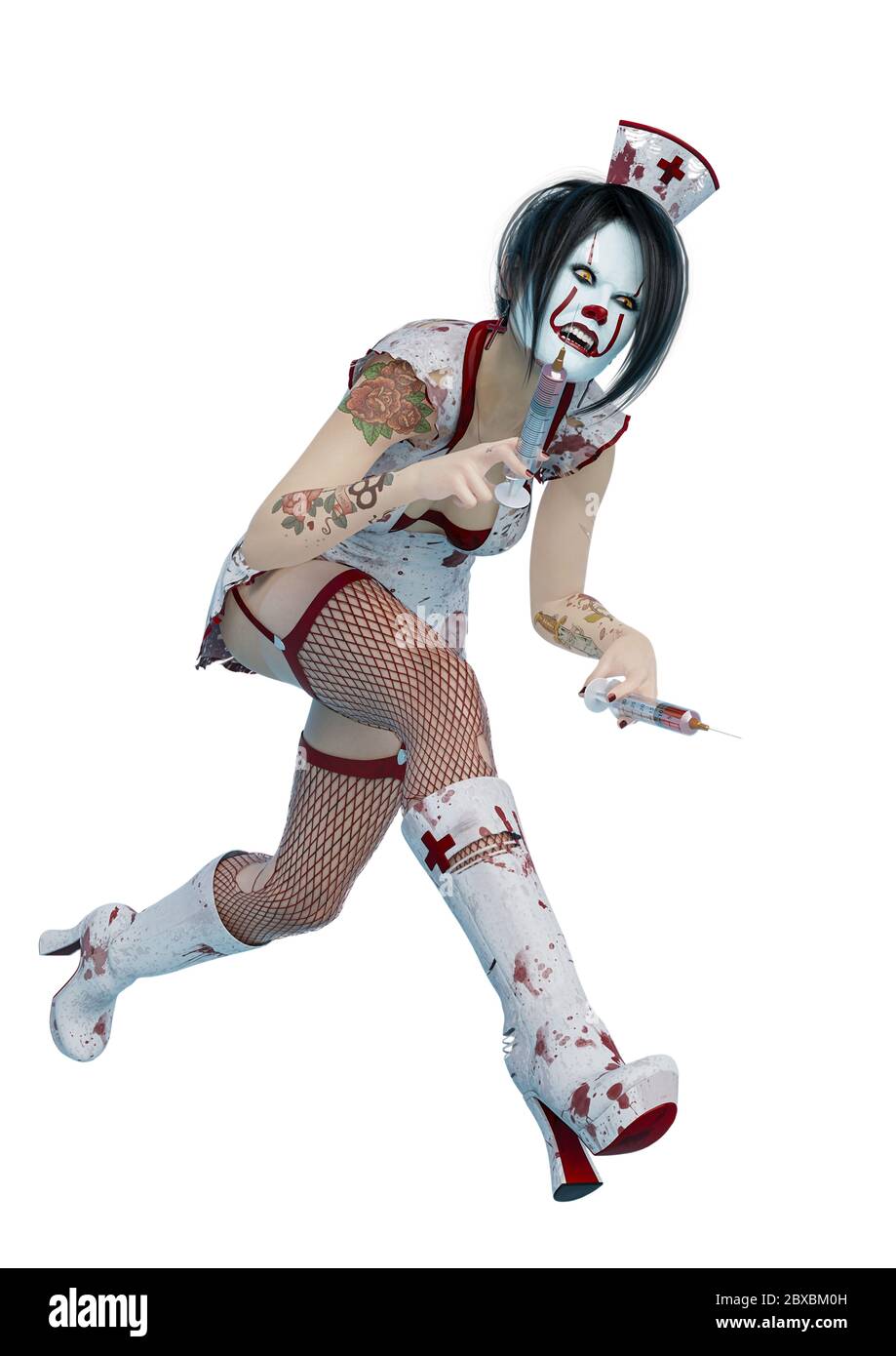 nurse halloween running. Questo incubo di donna vintage nel tracciato di ritaglio è molto utile per le creazioni di disegno grafico, illustrazione 3d Foto Stock