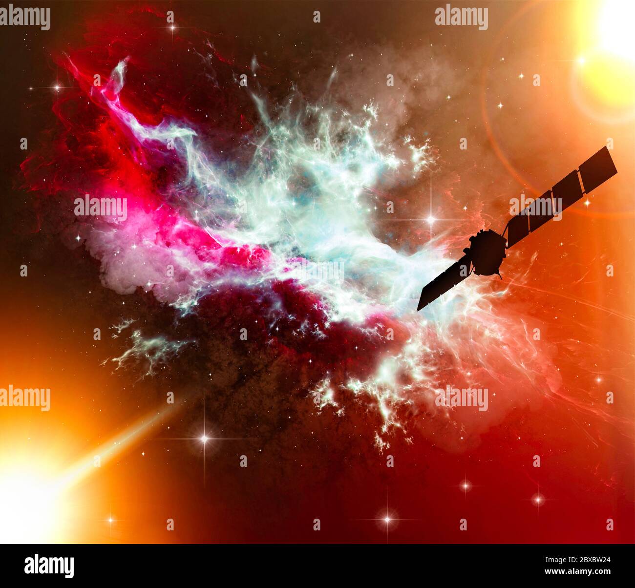 Nebulosa, spazio dell'universo, galassie nascita delle stelle. Esplorazione dello spazio. Ricerca di nuovi mondi. Creazione dell'universo, big bang. Satellite Deep Space Foto Stock