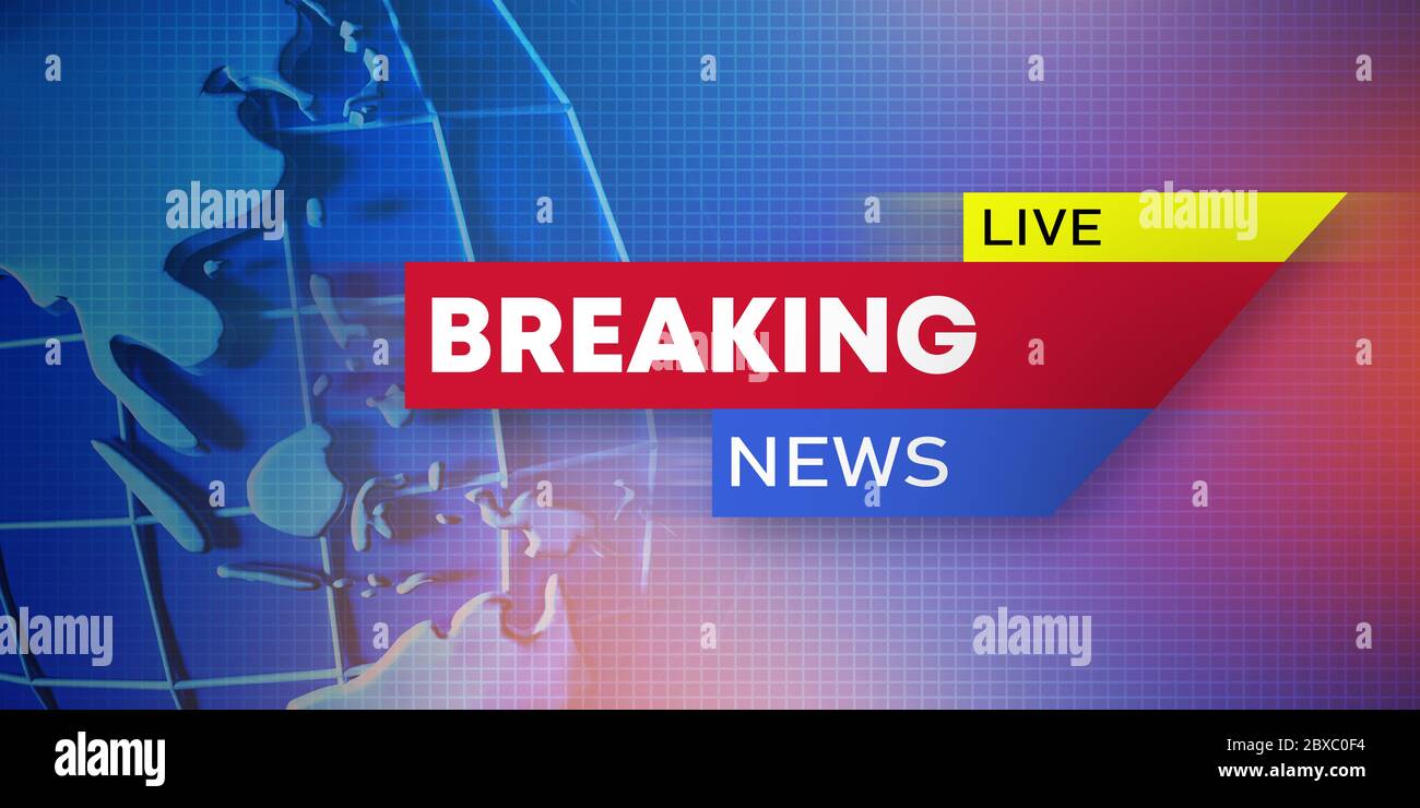 TRASMISSIONE televisiva DI NOTIZIE IN DIRETTA CON globo su sfondo blu sfumato, illustrazione Foto Stock