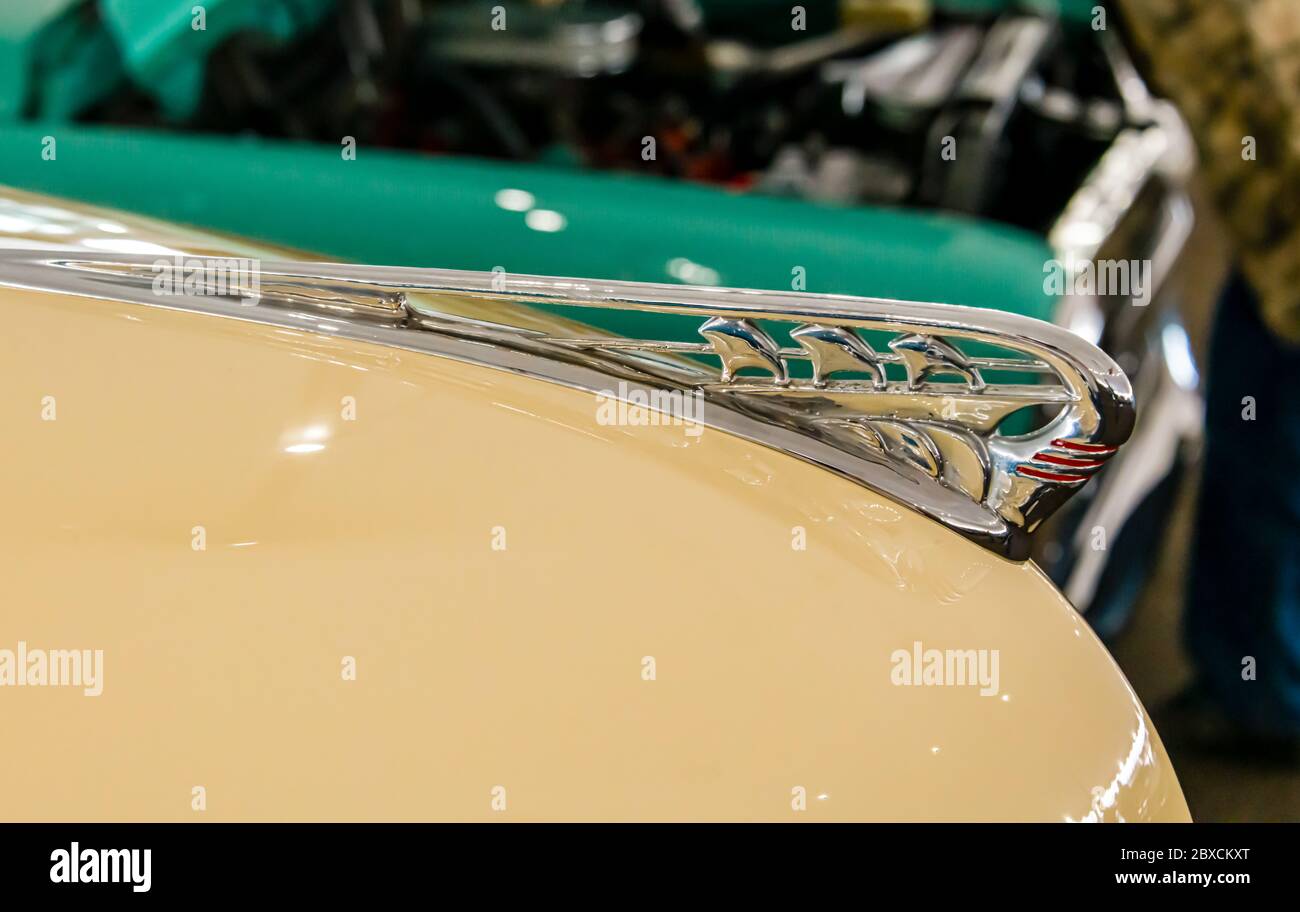 2019 Barrett-Jackson Scottsdale Auction, Plymouth P12 Special Deluxe Convertibile, Hood Ornament Foto Stock