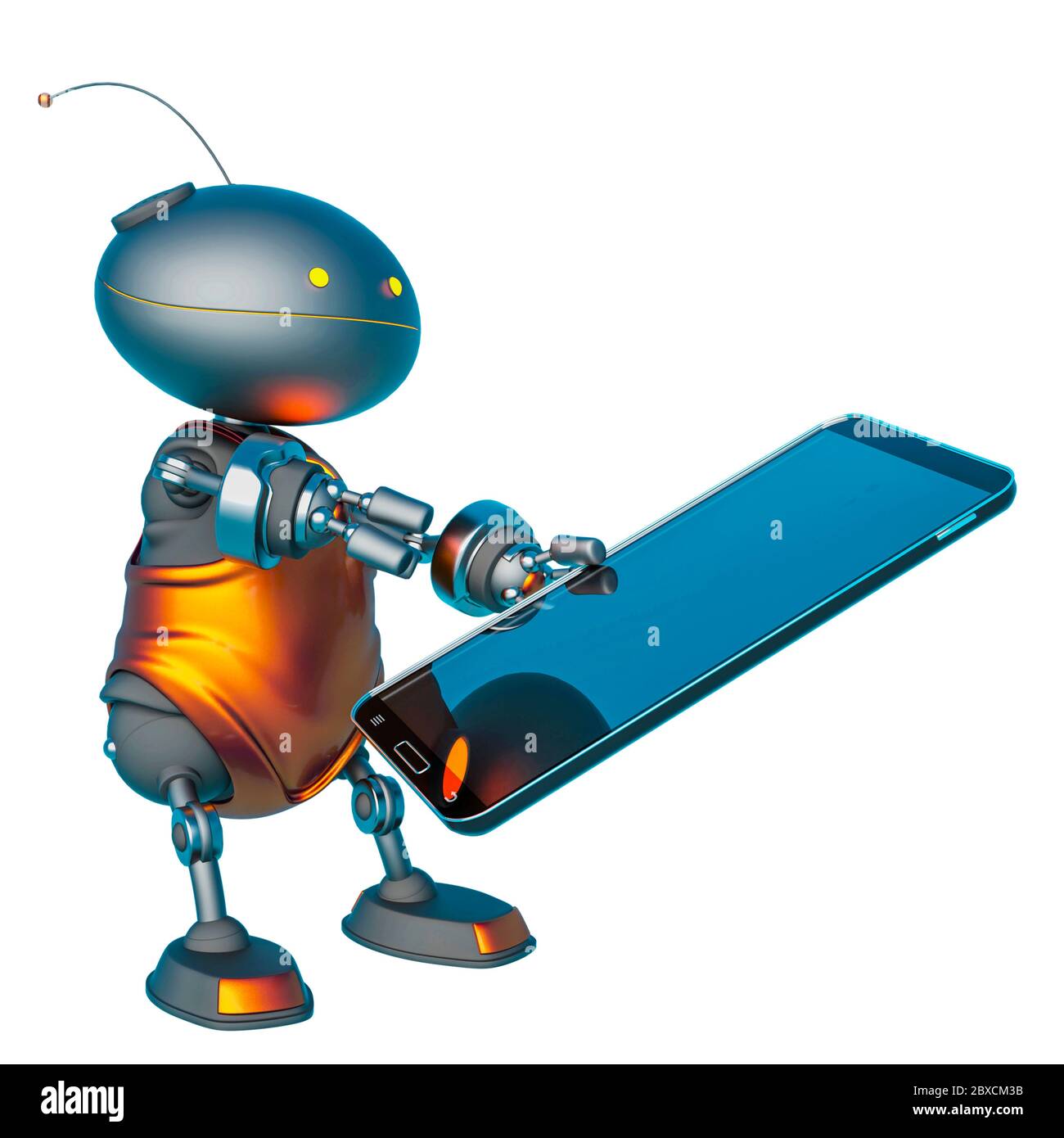 mini bot in un bacground bianco. Questo robot nel tracciato di ritaglio è molto utile per le creazioni di design grafico, l'illustrazione 3d Foto Stock