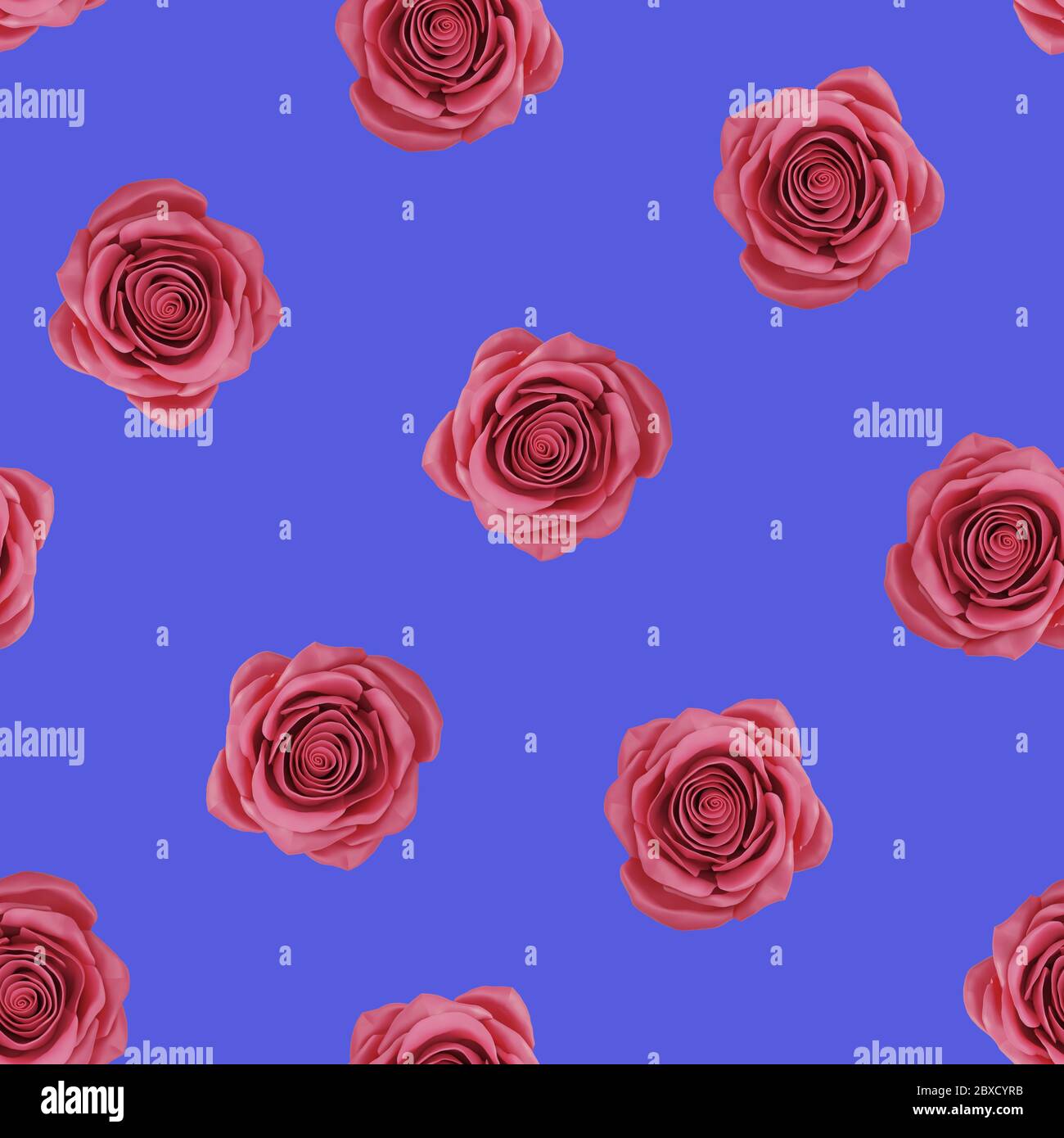 motivo senza cuciture di rose rosse su sfondo blu. illustrazione 3d Foto Stock