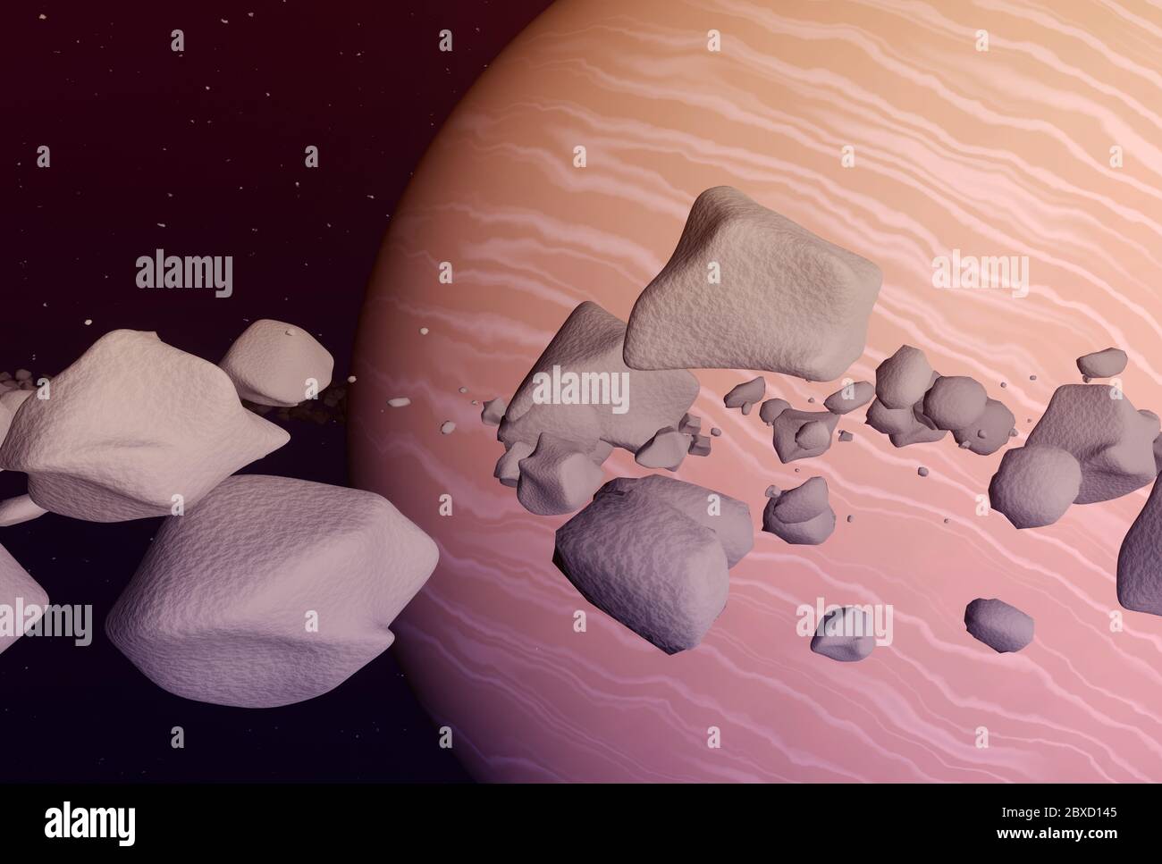 Pianeta Saturno primo piano, con anelli. Mondo esterno al nostro sistema solare. Tutti gli elementi d'arte fatti da me. illustrazione 3d Foto Stock