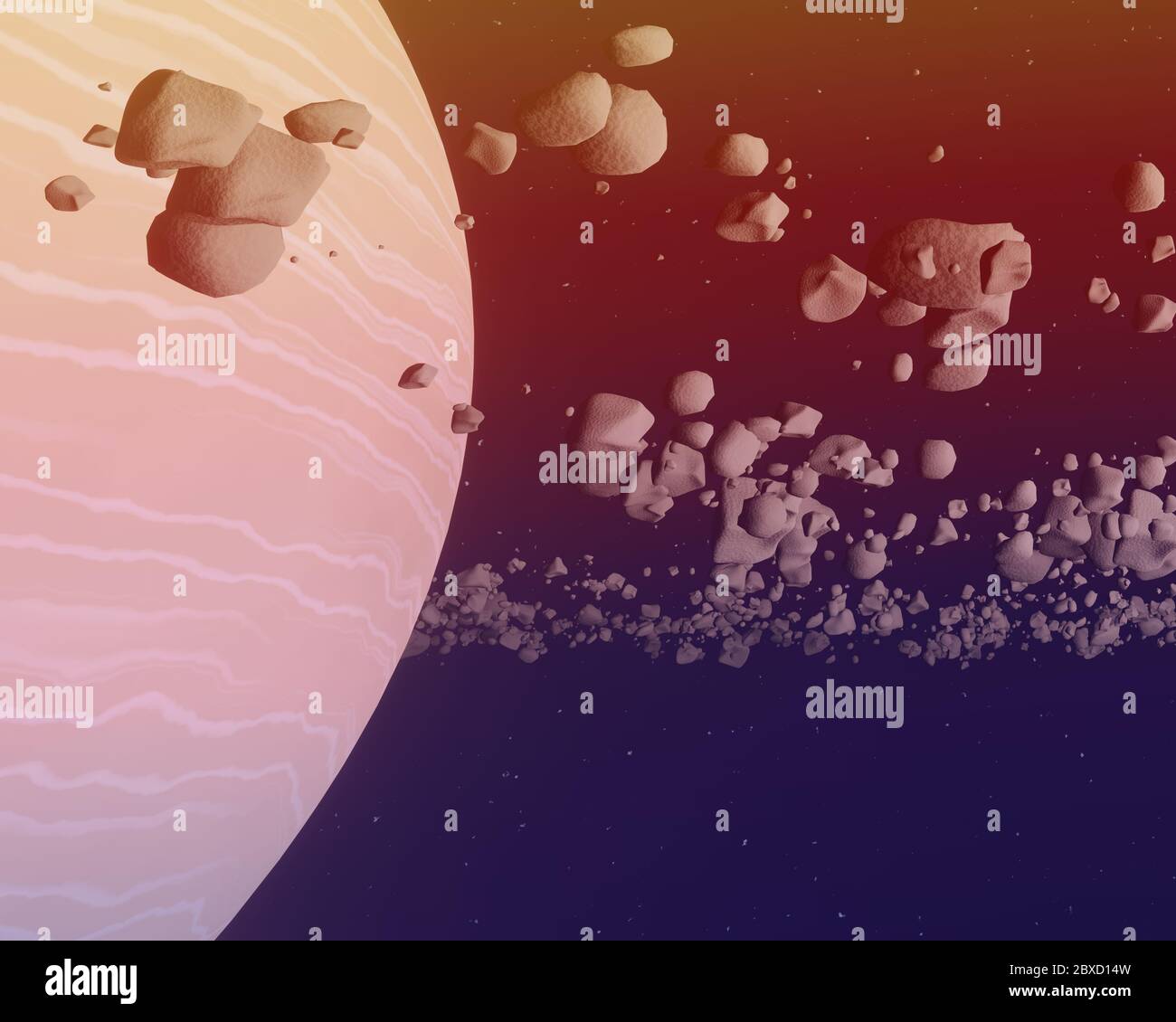 Pianeta Saturno primo piano, con anelli. Mondo esterno al nostro sistema solare. Tutti gli elementi d'arte fatti da me. illustrazione 3d Foto Stock