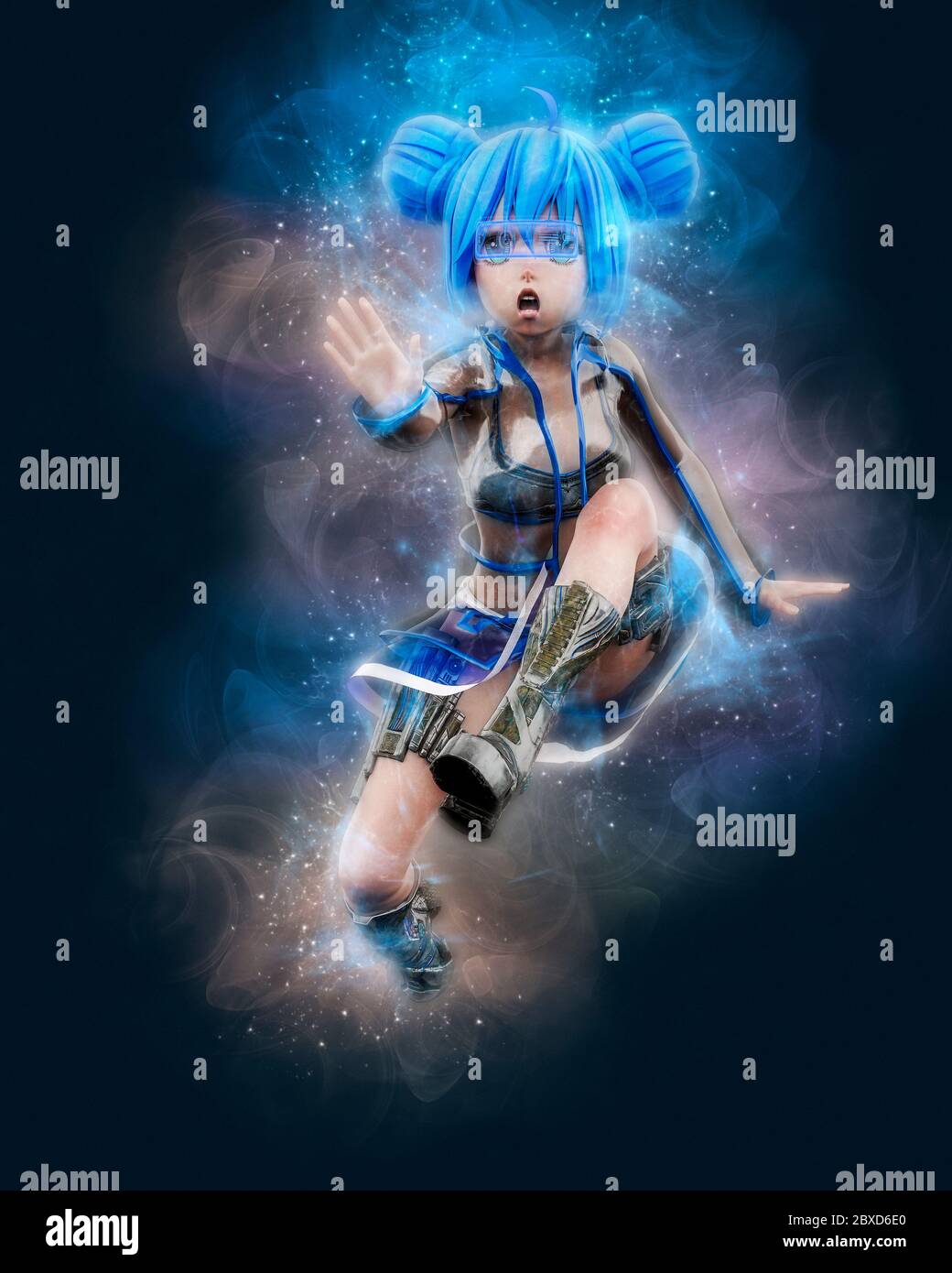 manga bikini ragazza su sfondo bianco. Questa manga girl metterà un po 'di divertimento nelle vostre creazioni anime, illustrazione 3d Foto Stock