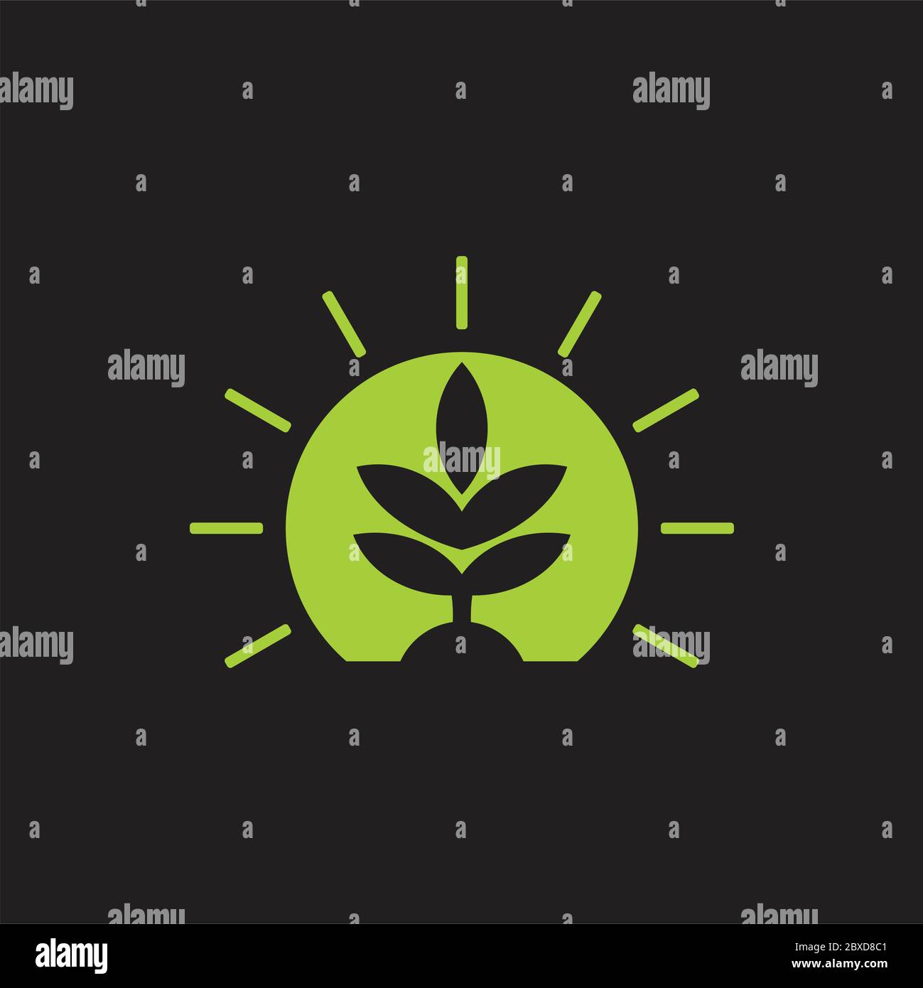 Semplice e geometrica pianta verde del logo a forma di cerchio vettore Illustrazione Vettoriale
