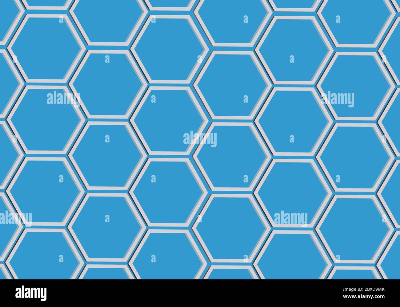 Nidi d'ape esagonali in metallo astratto su blu. Struttura moderna ed elegante. illustrazione 3d Foto Stock