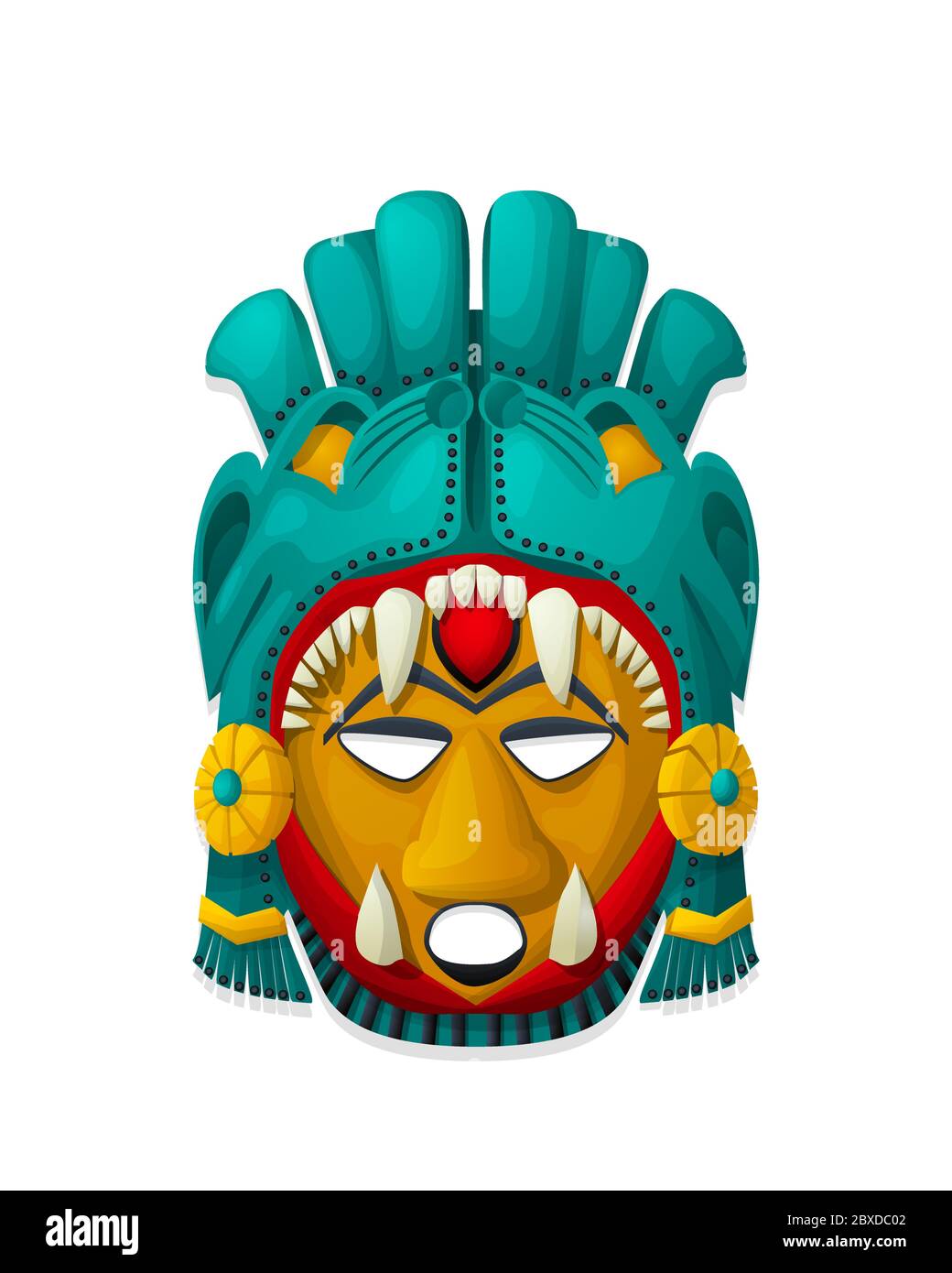 Maschera di maya azteca tribale vettoriale su sfondo bianco Illustrazione Vettoriale