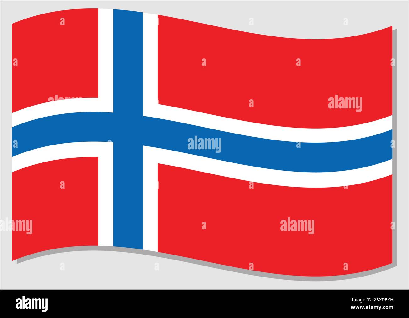 Bandiera ondulata del grafico vettoriale norvegese. Immagine della bandiera norvegese ondulata. La bandiera norvegese wavin nel vento è un simbolo di libertà e indipendenza Illustrazione Vettoriale