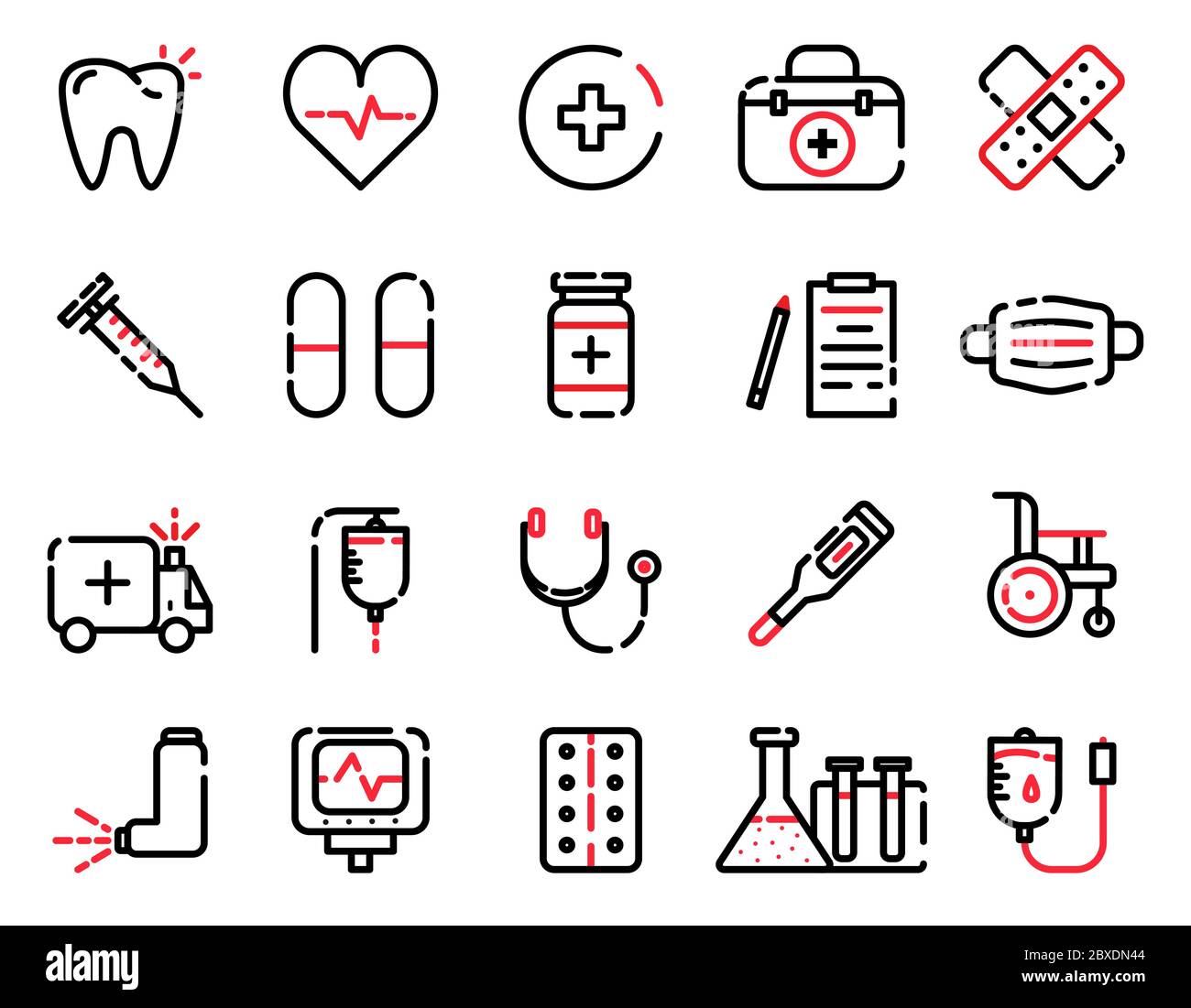 collezione di icone di contorno medico isolate su sfondo bianco. Illustrazione vettoriale Illustrazione Vettoriale