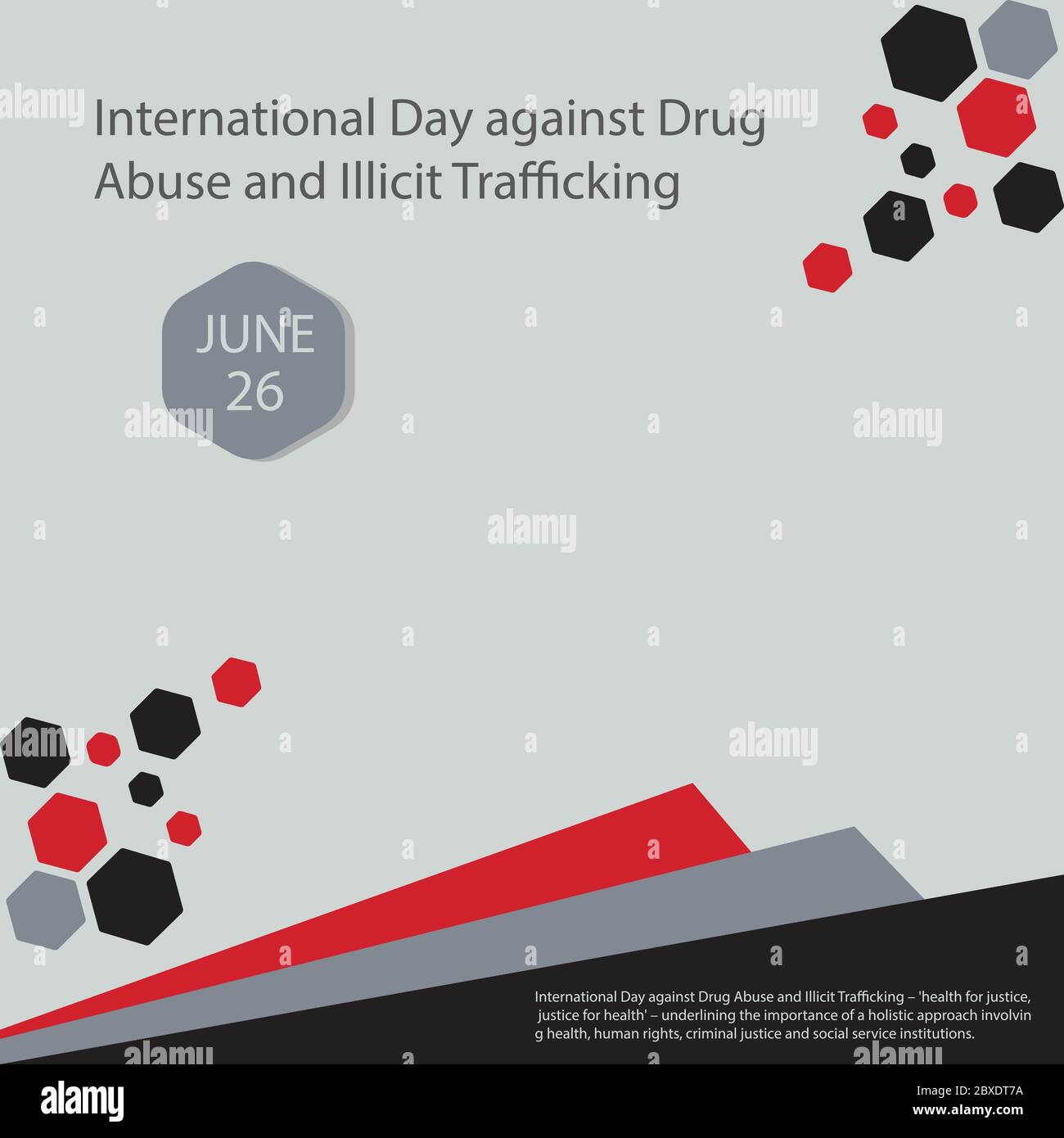 Giornata internazionale contro l'abuso di droghe e il traffico illecito - "Salute per la giustizia, giustizia per la salute" - che sottolinea l'importanza di un'app olistica Illustrazione Vettoriale