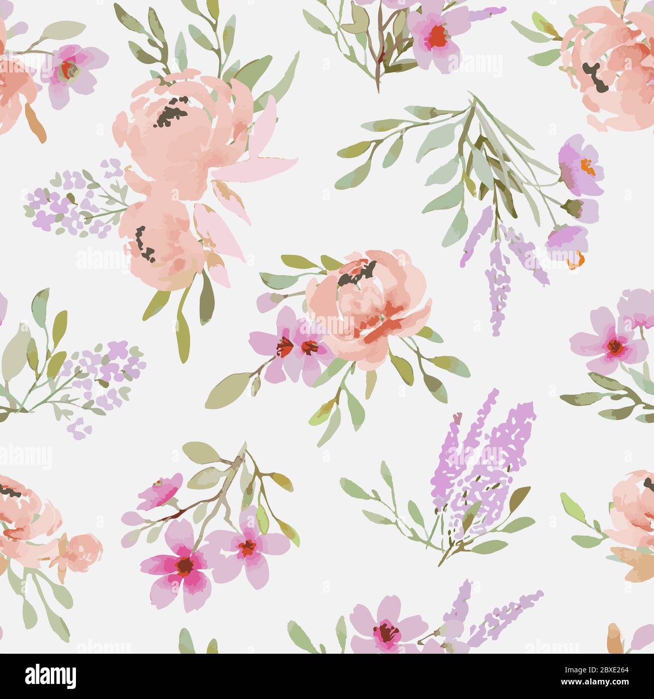 Motivo chiaro senza giunture con peonie fatte nello stile della pittura acquerello. Grandi bouquet con peonie, primavera floreale, motivo estivo. Per matrimoni Illustrazione Vettoriale