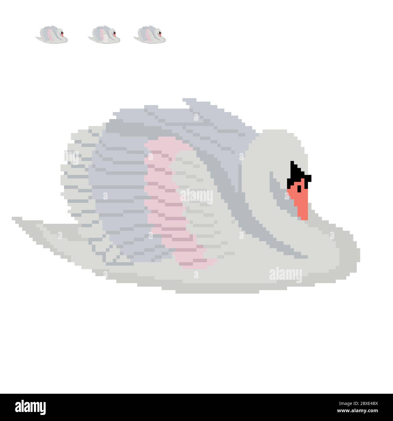 Simbolo grafico pixel minimalistico del cigno. Oggetto vettore pixel Art isolato. Stile a 8 bit. Illustrazione Vettoriale