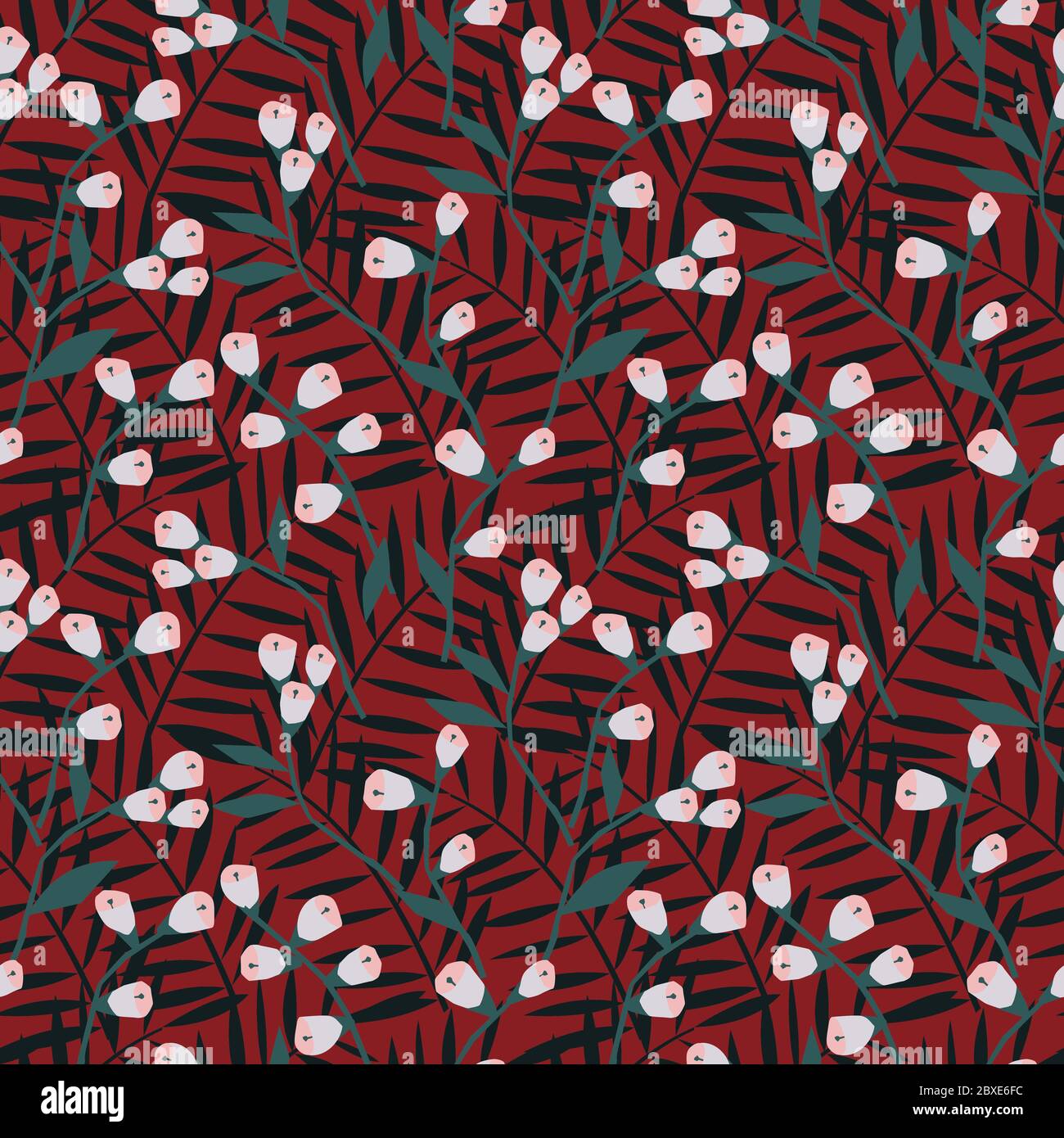 Modello senza cuciture di piccoli rami con fiori gialli. Minuscoli fiori geometrici e foglie tropicali su sfondo. Ornamento ripetitivo in delicato Illustrazione Vettoriale