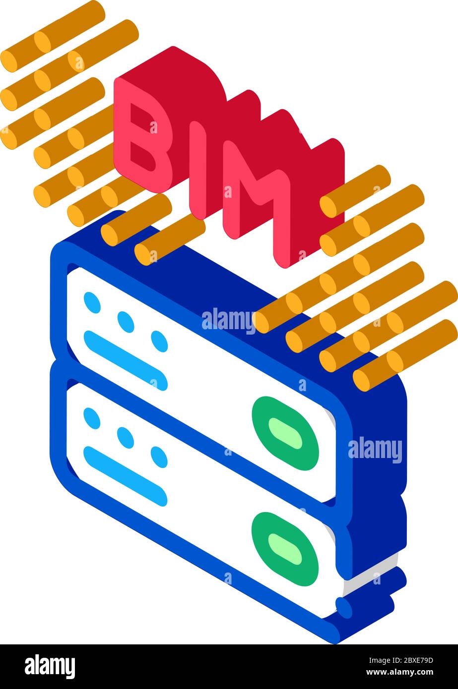 illustrazione vettoriale delle icone isometriche per la modellazione delle informazioni di costruzione Illustrazione Vettoriale