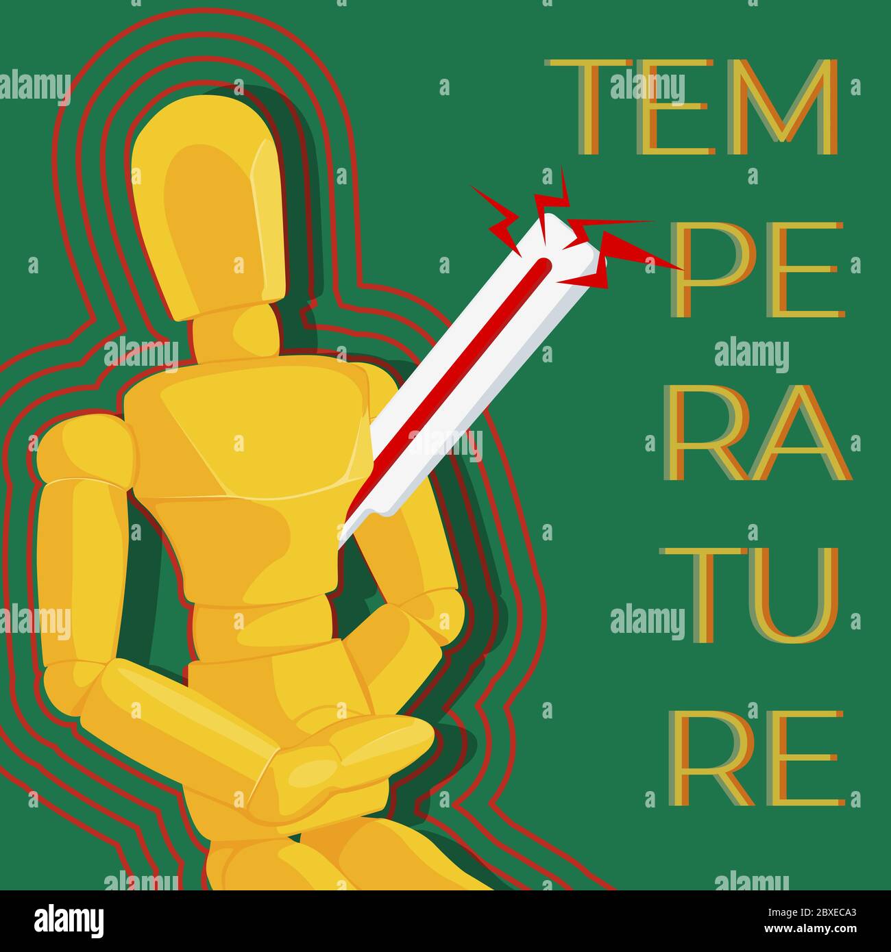 Burattino. Misura la temperatura con un termometro Illustrazione Vettoriale
