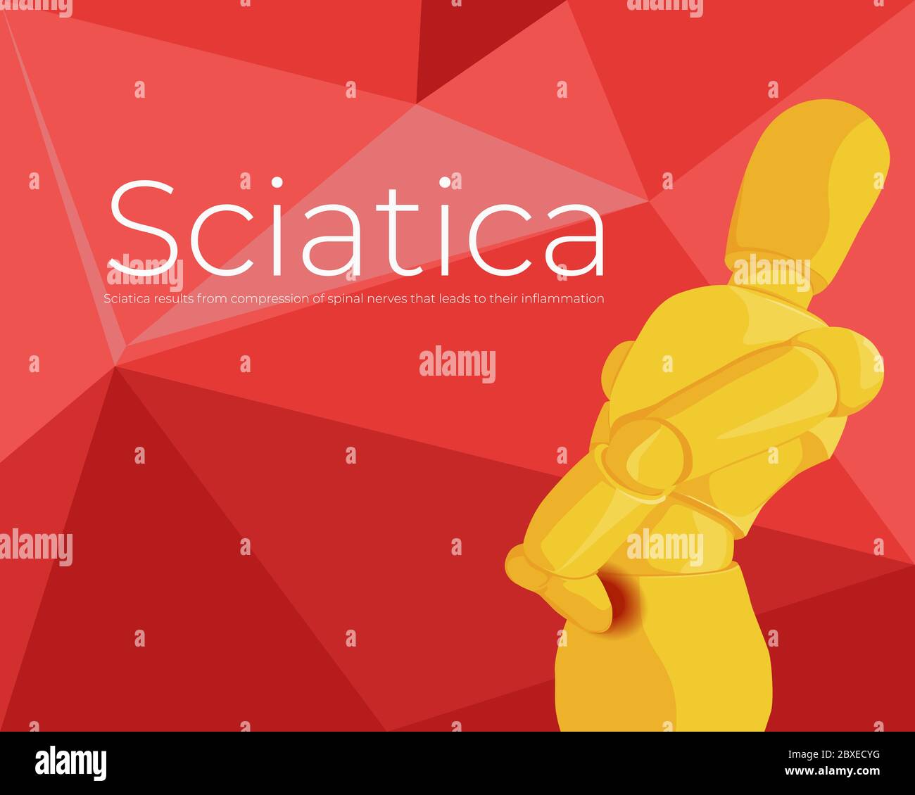 Pupazzo con dolore alla schiena causato dalla compressione dei nervi spinali Illustrazione Vettoriale