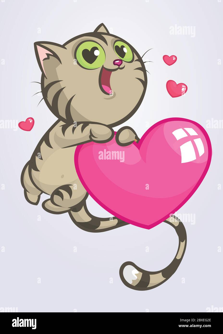 Cartone animato divertente gattino che tiene un cuore d'amore.  Illustrazione vettoriale di un gatto innamorato del giorno di San  Valentino. Isolato Immagine e Vettoriale - Alamy