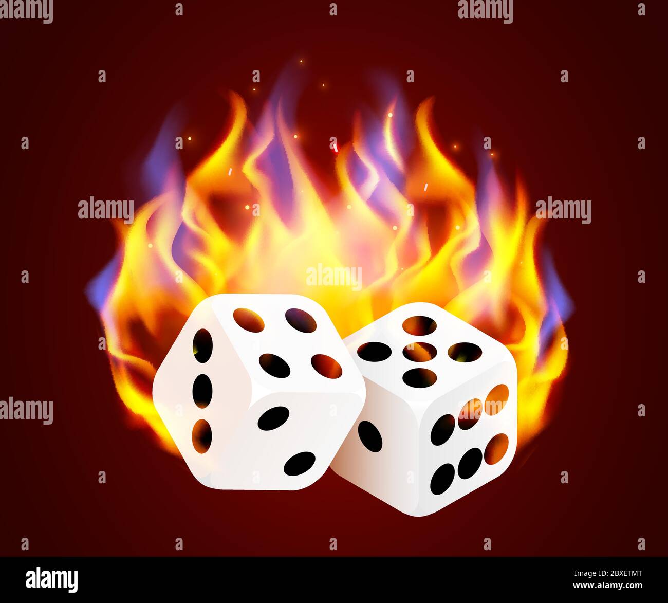 Burning dadi casinò. Concetto di casinò caldo. Fuoco gioco. Illustrazione vettoriale Illustrazione Vettoriale