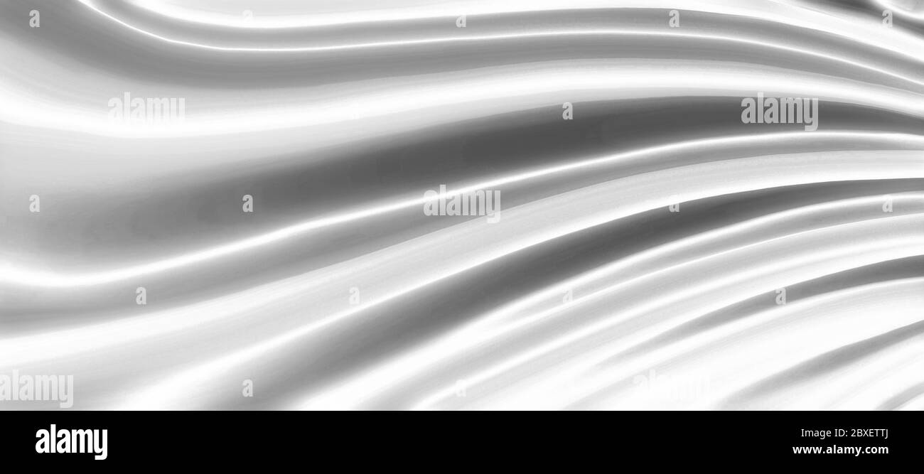 sfondo di seta bianca illustrazione di pieghe ondulate fluenti in tessuto drappeggiato, materiale offuscato astratto o motivo di tessitura in elegante piega di lusso Foto Stock