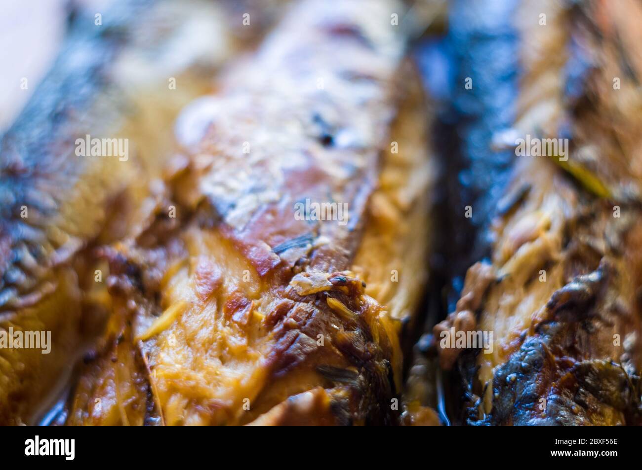 Sgombro cotto nel forno, piatto di casa, primo piano Foto Stock