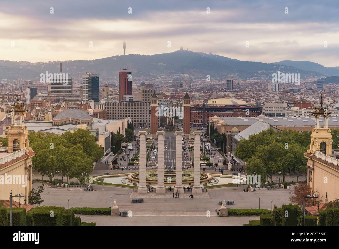 Barcellona Spagna, vista panoramica della città in alto a Barcellona, Piazza Espanya Foto Stock