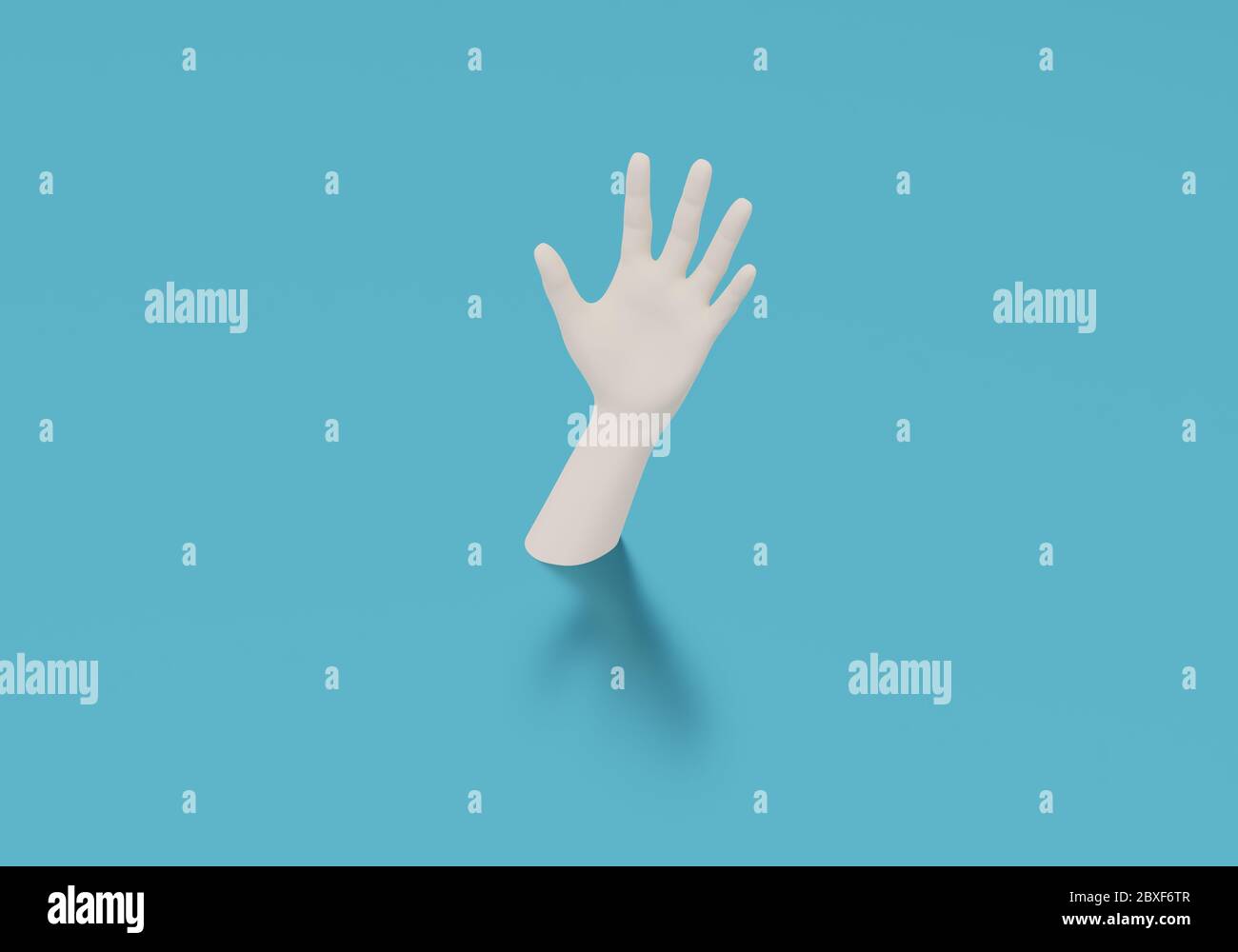 Mano della persona cerca aiuto mentre annegava in mezzo al mare. Chiama per assistenza. Chiedere aiuto concetto. illustrazione 3d Foto Stock