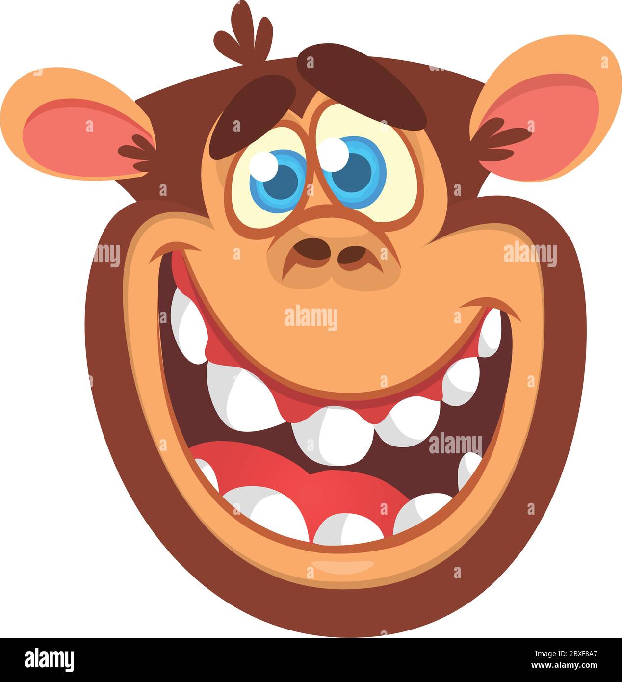 Icona della testa della scimmia del cartone animato. Illustrazione vettoriale del carattere scimpanzé sorridente isolato Illustrazione Vettoriale