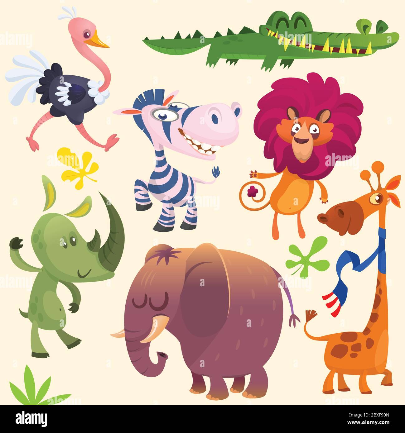 Cartone animato savana africana di animali. Collezioni di icone di animali  selvatici. Set di cartoni animati animali giungla piatta illustrazione  vettoriale. Coccodrillo alligatore, giraff Immagine e Vettoriale - Alamy