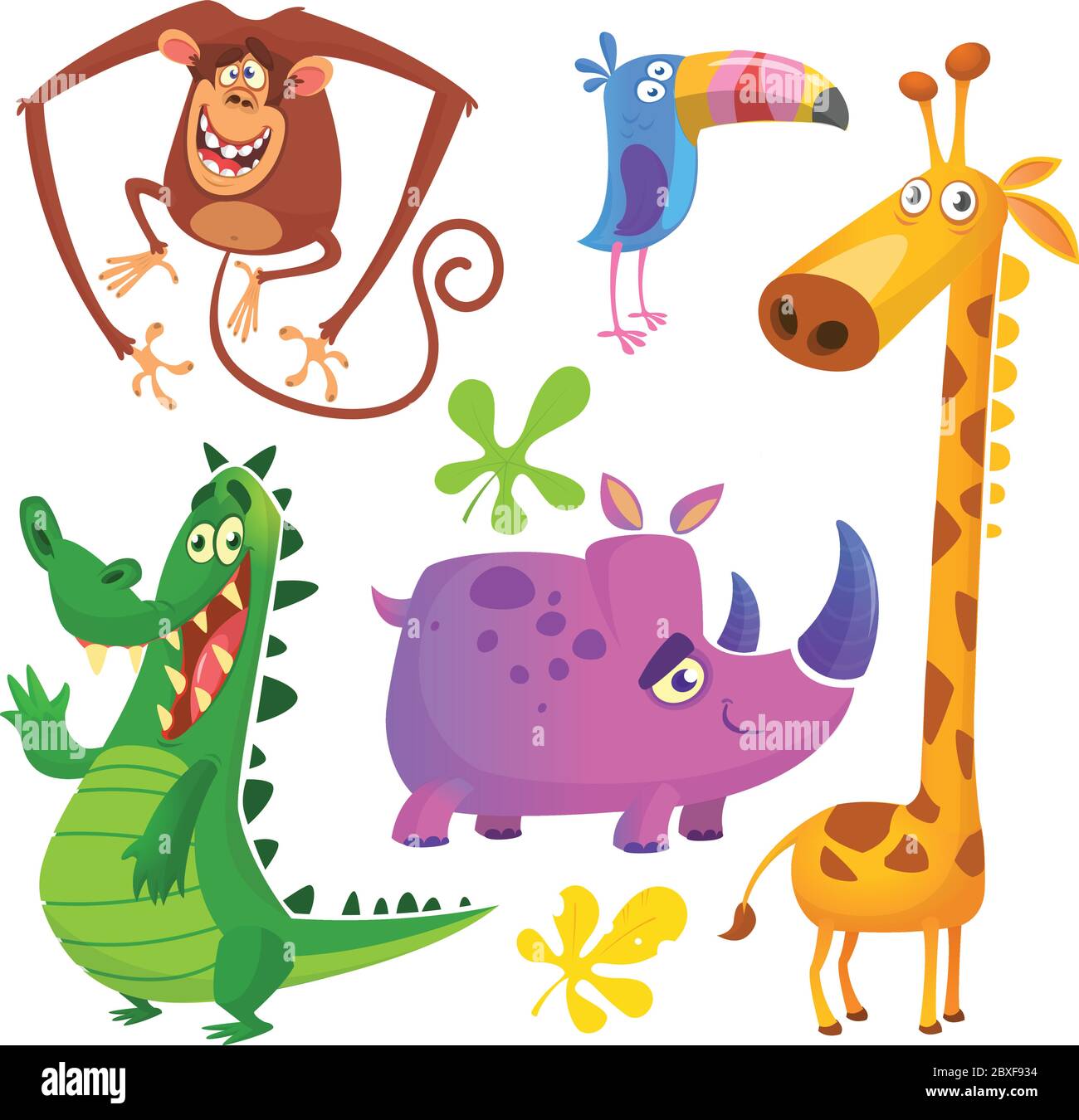 Cartone animato savana africana di animali. Grande collezione di animali  della giungla cartoni animati. Illustrazione vettoriale. Coccodrillo  alligatore, giraffe, scimpanzé scimmia, a Immagine e Vettoriale - Alamy